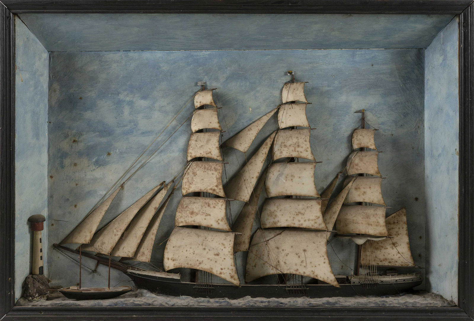 SHADOW BOX MODEL OF A THREE-MASTED SHIP Late 19th/Early (1 of 2)