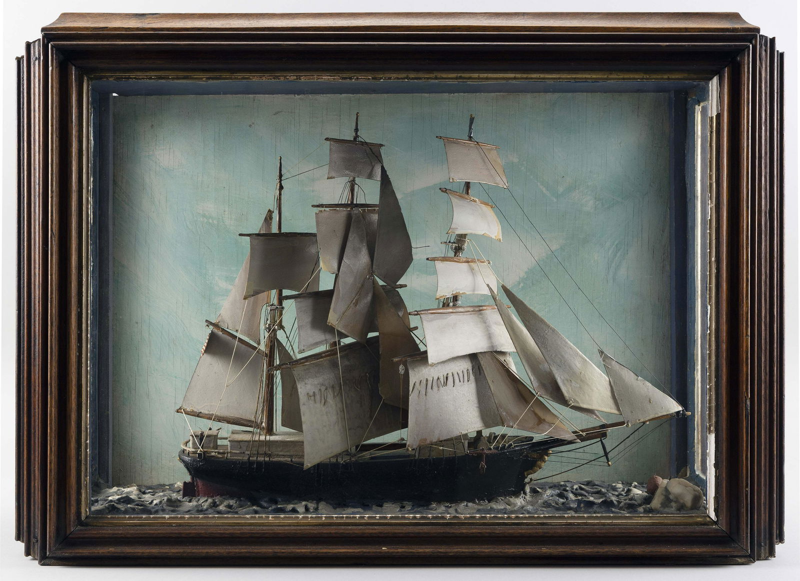 SHADOW BOX MODEL OF A RIGGED SHIP 19th Century Shadow (1 of 3)