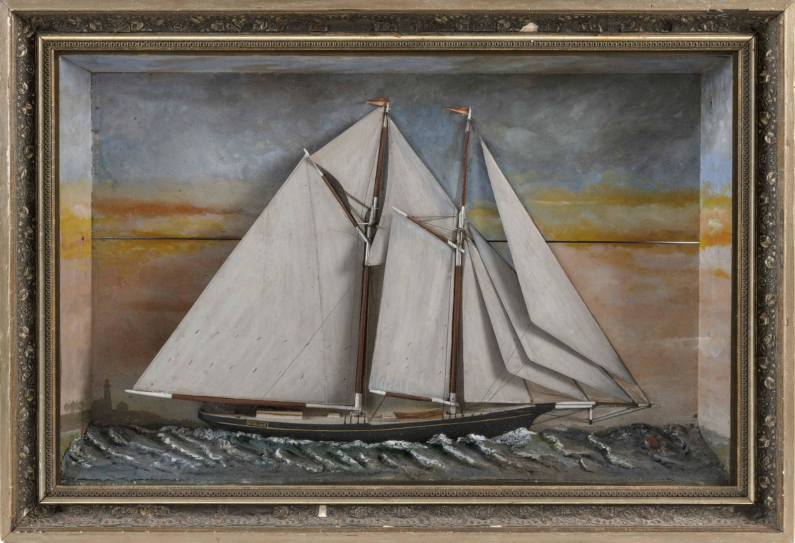 SHADOW BOX MODEL OF THE TWO-MASTED SCHOONER "HARVARD" (1 of 2)