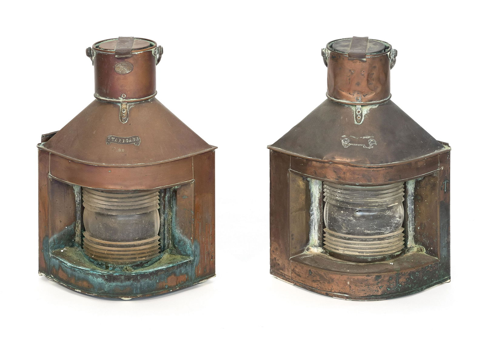 PAIR OF COPPER PORT AND STARBOARD LIGHTS Early 20th (1 of 3)