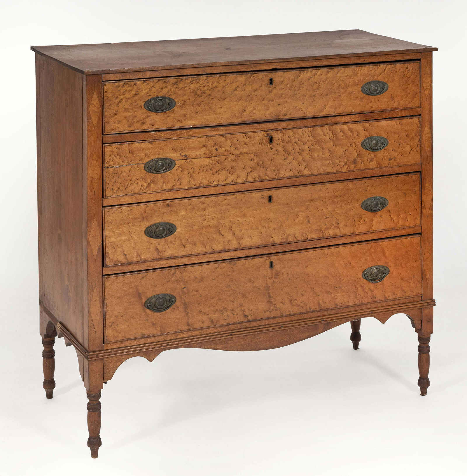 SHERATON FOUR-DRAWER BUREAU New England, Circa 1810 (1 of 2)