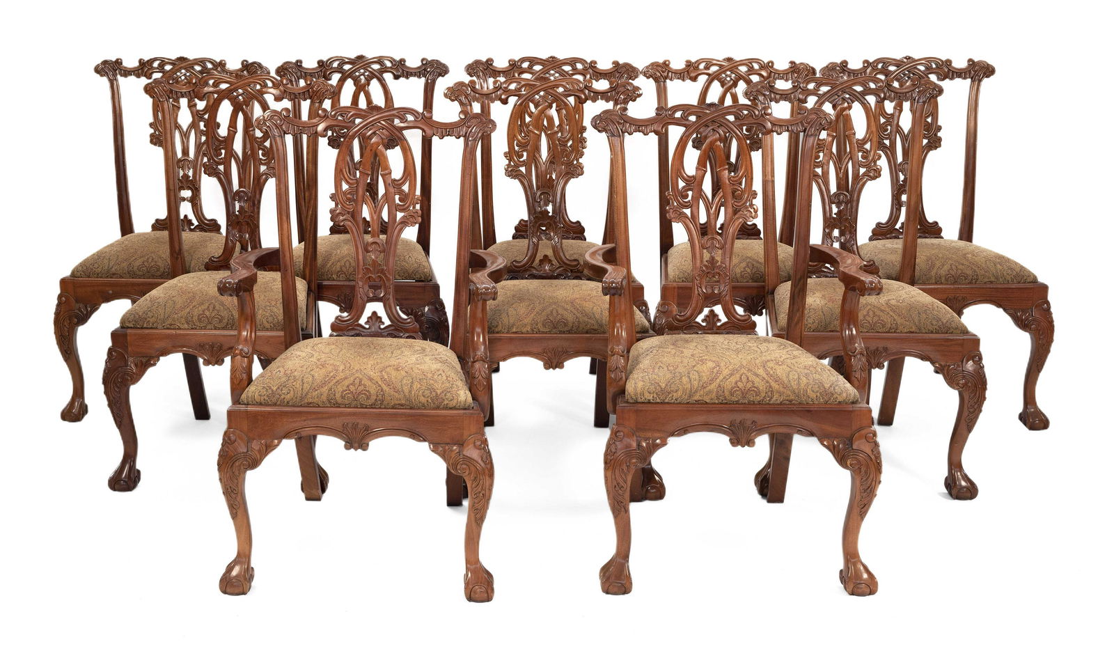 SET OF TEN CHIPPENDALE-STYLE DINING CHAIRS Back heights (1 of 1)