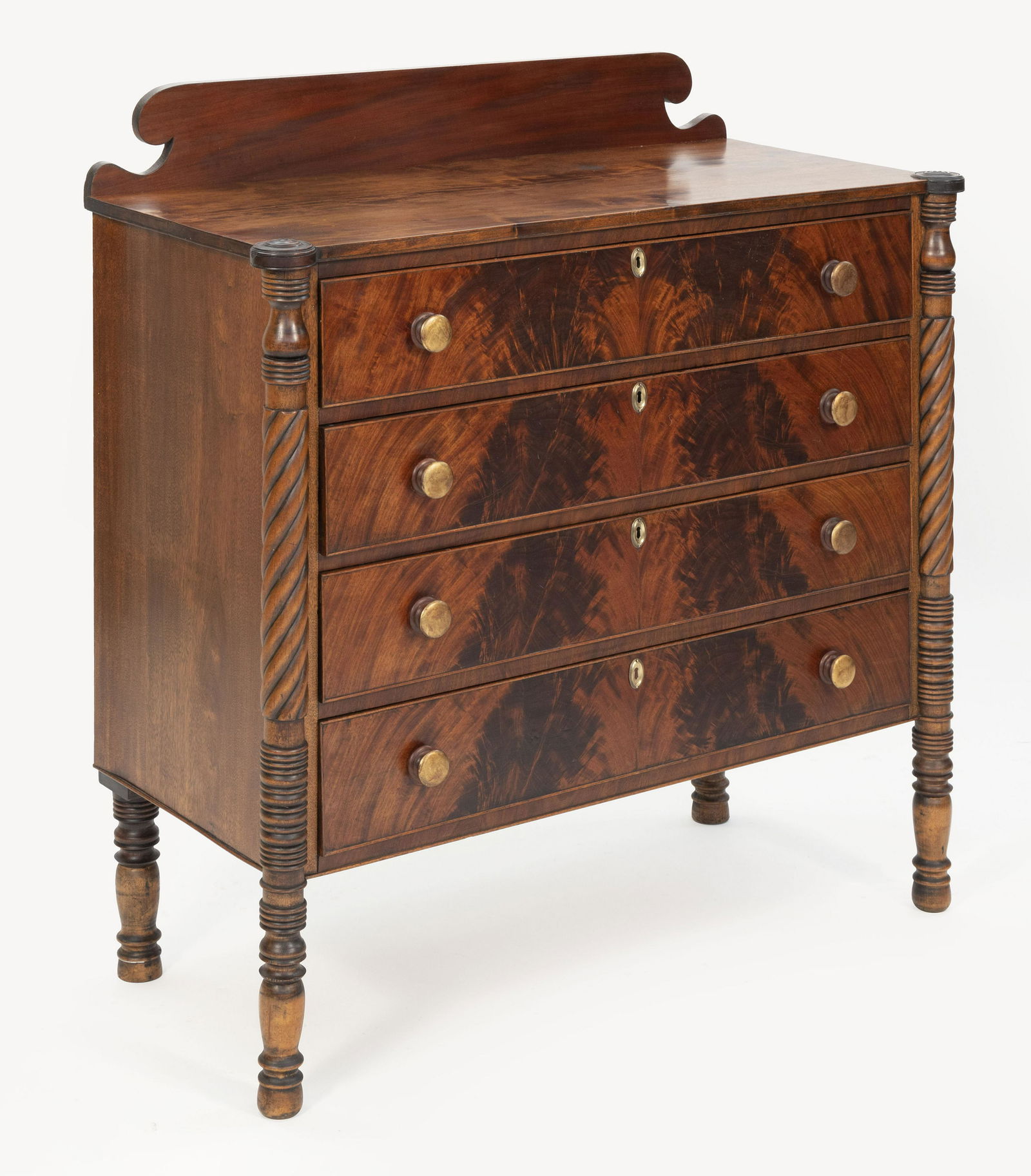 SHERATON COOKIE-CORNER FOUR-DRAWER CHEST Circa 1840 (1 of 1)