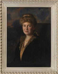 ARTHUR MERTON HAZARD (Massachusetts/California,: ARTHUR MERTON HAZARDMassachusetts/California, 1872-1930Portrait of a woman dressed in black. Signed lower right &quot;A.M. Hazard&quot;.Oil on canvas, 30.25&quot; x 22&quot;. Framed 36&quot; x 28&quot