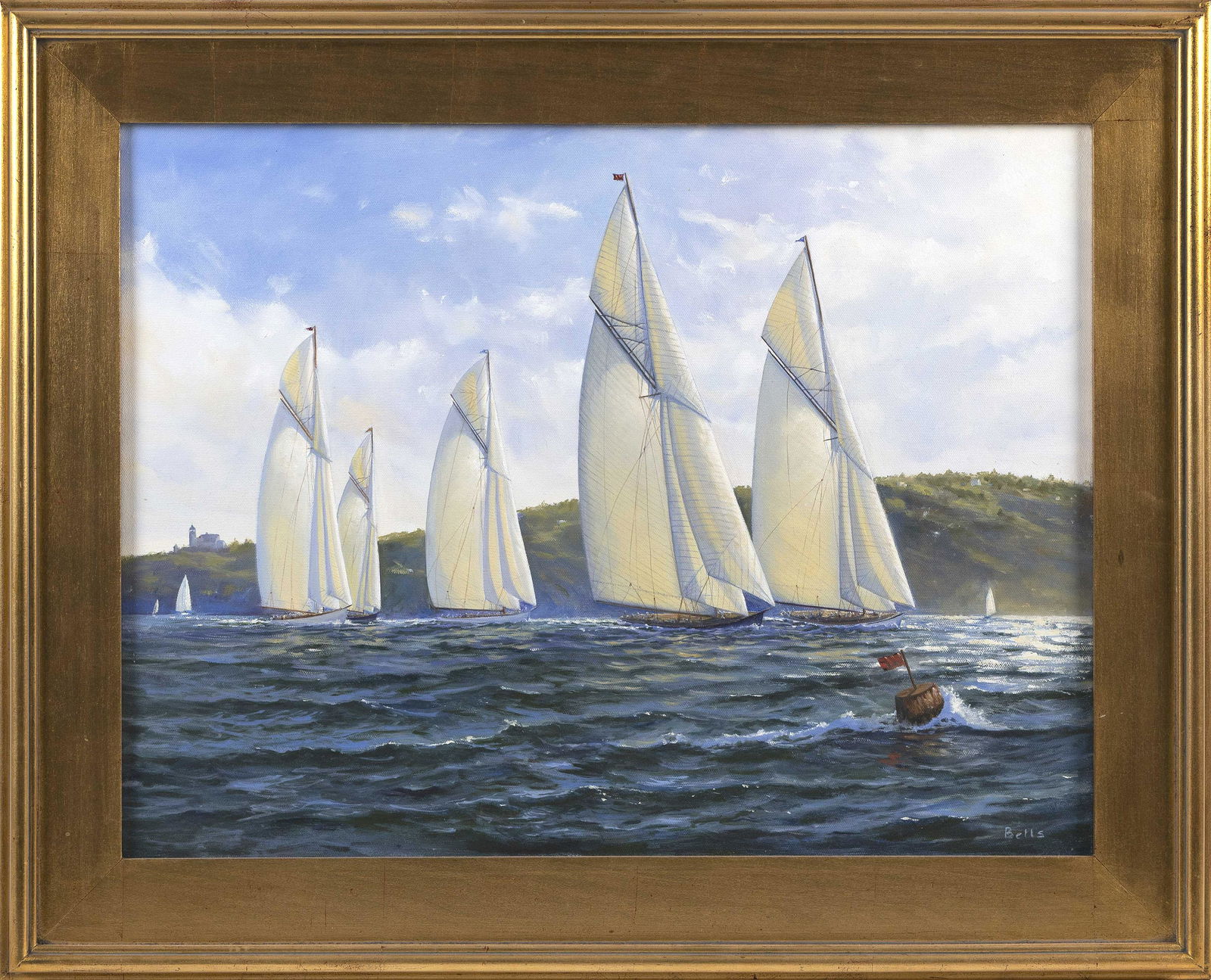 PAINTING OF A YACHT RACE Oil on canvas, 18" x 24". (1 of 2)