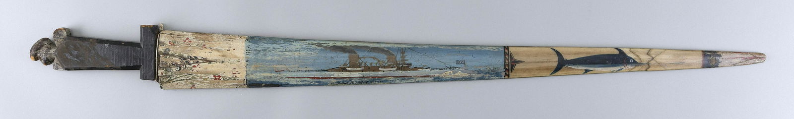 SWORDFISH BILL SWORD WITH PAINTED DECORATION Early 20th (1 of 2)