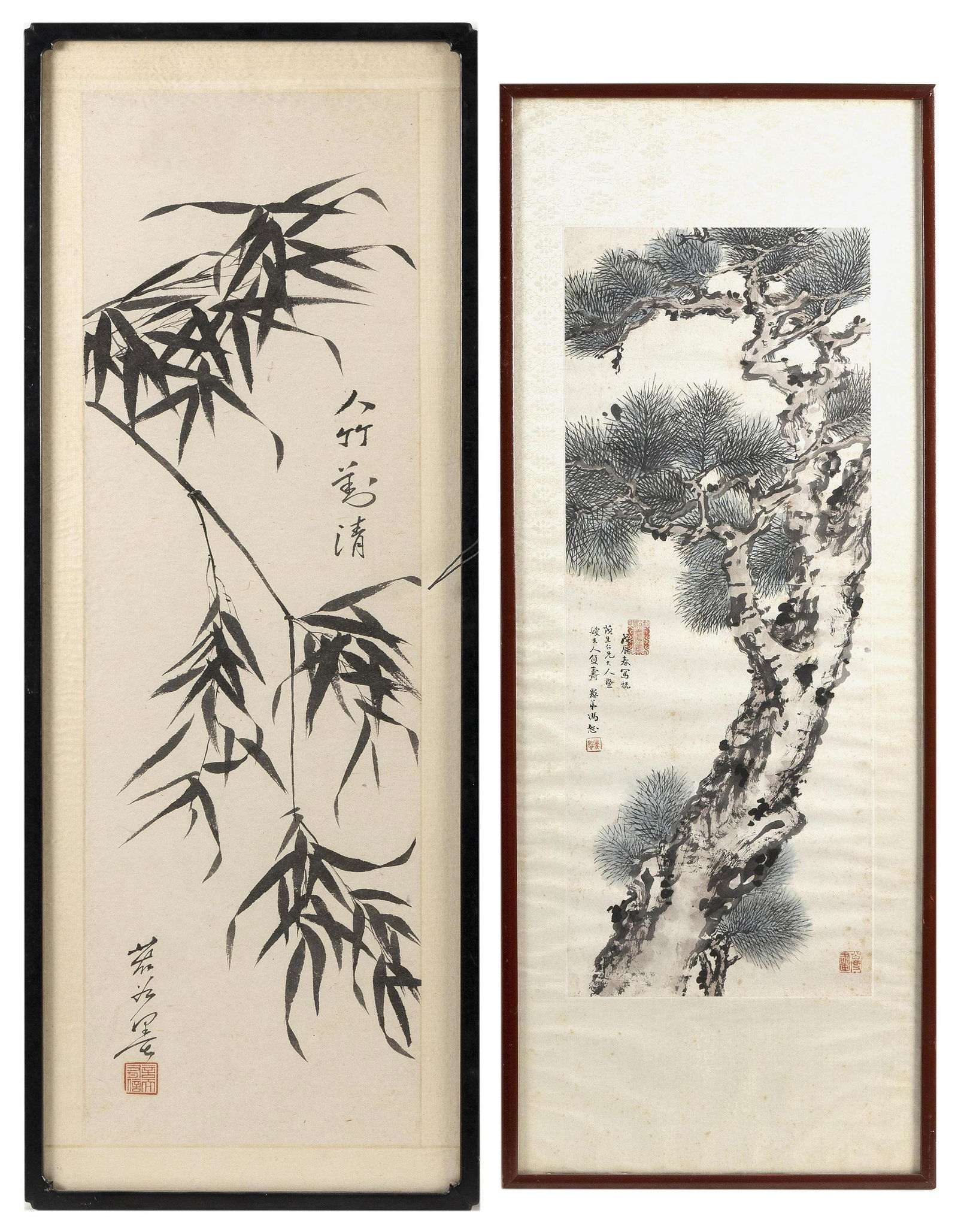 TWO JAPANESE SCROLL PAINTINGS ON PAPER 20th Century (1 of 1)