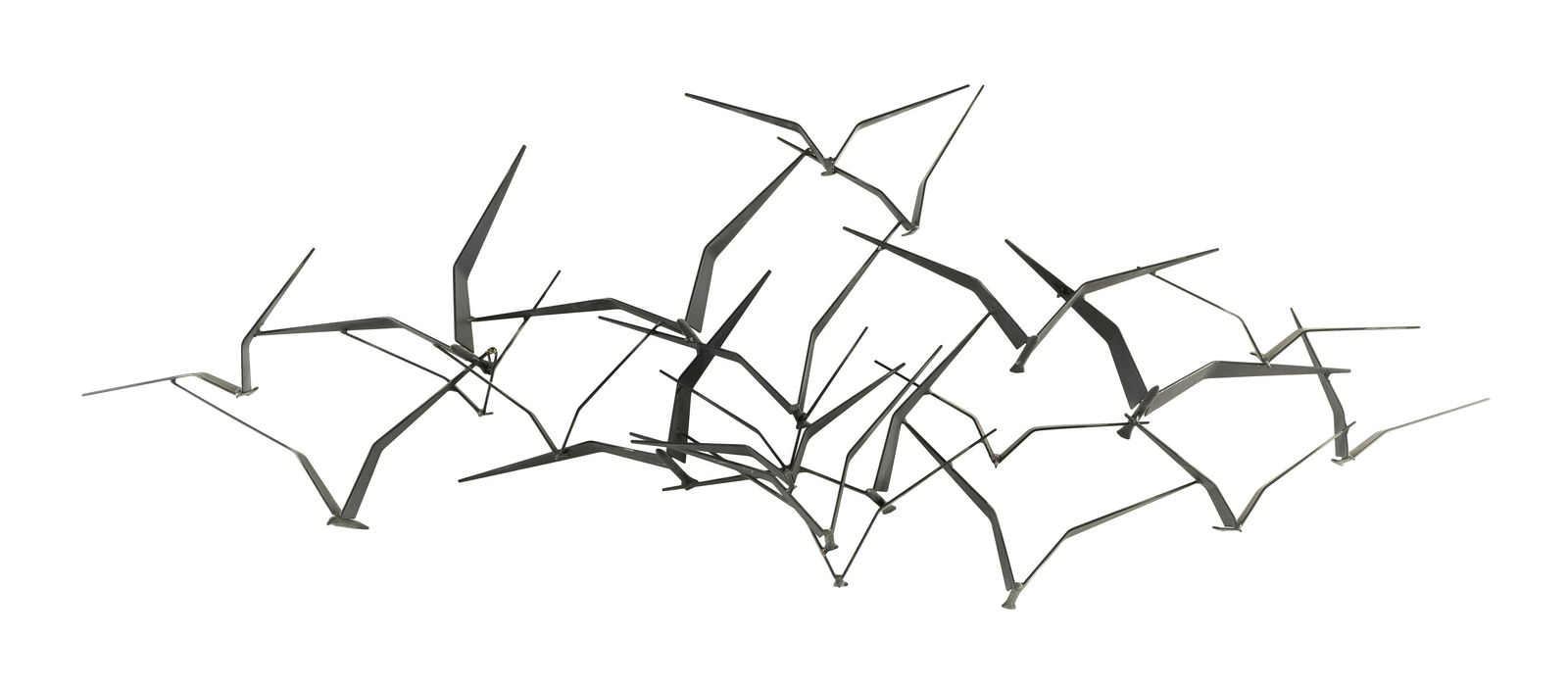 CURTIS JERE (California/China, 1910-2008), Birds in: CURTIS JERECalifornia/China, 1910-2008Birds in flight. Signed on a gull's wing "Jere 71".Metal sculpture in black paint, height 21". Length 59". Depth 9".