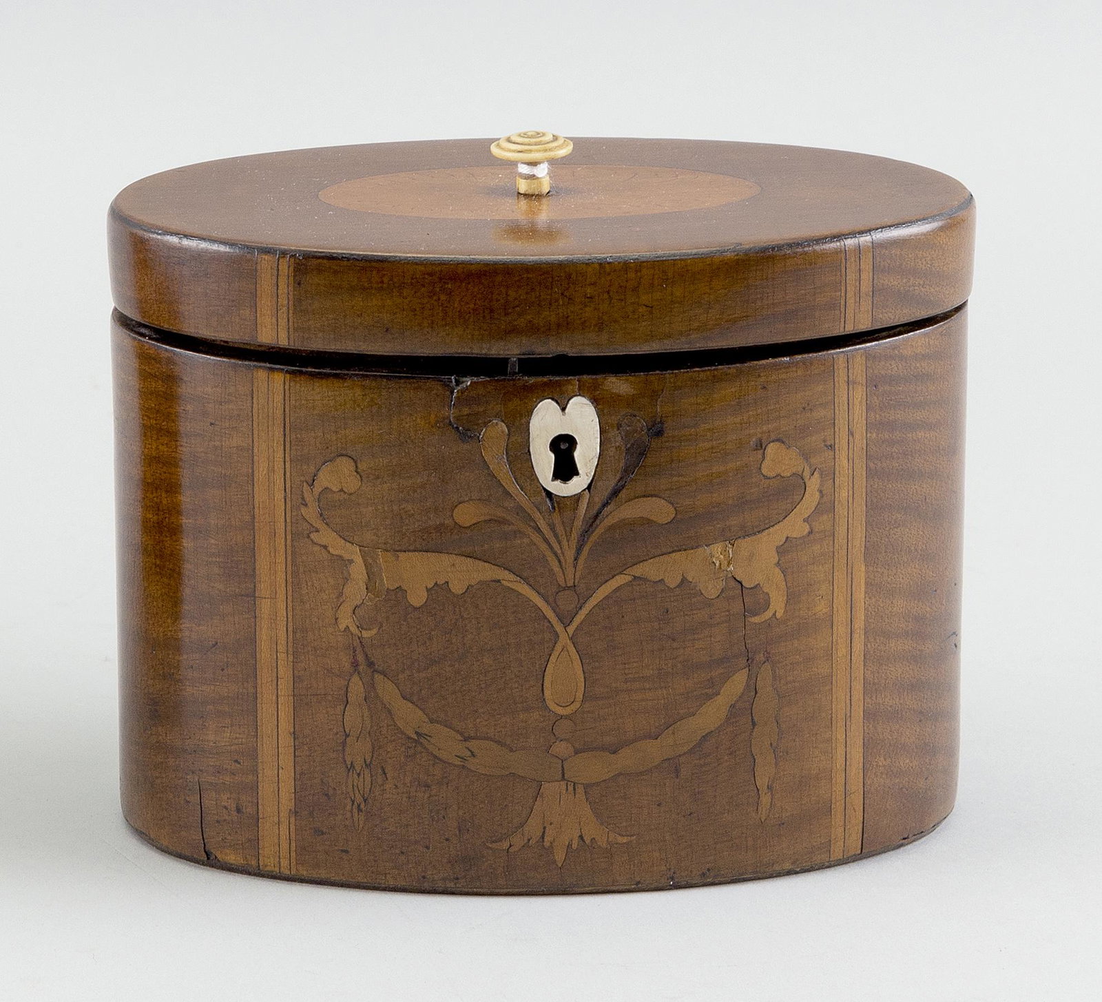 ENGLISH OVAL TEA CADDY 19th Century Height 5". Width (1 of 3)