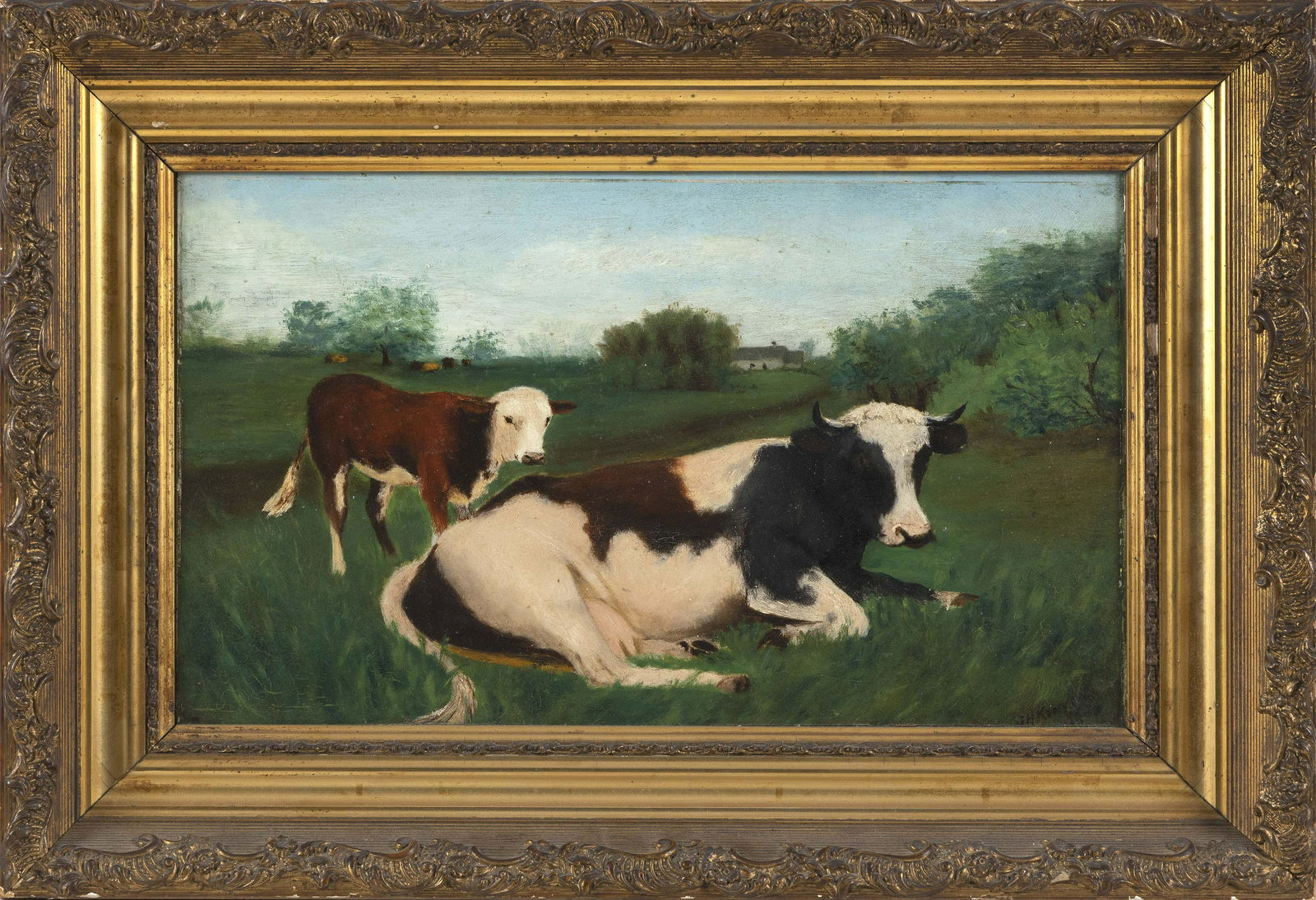 PAINTING OF COWS IN A FIELD   Dated 1909  Signed “JH (1 of 2)
