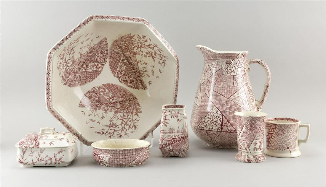 SEVEN-PIECE ENGLISH IRONSTONE TRANSFERWARE CHAMBER SET (1 of 2)