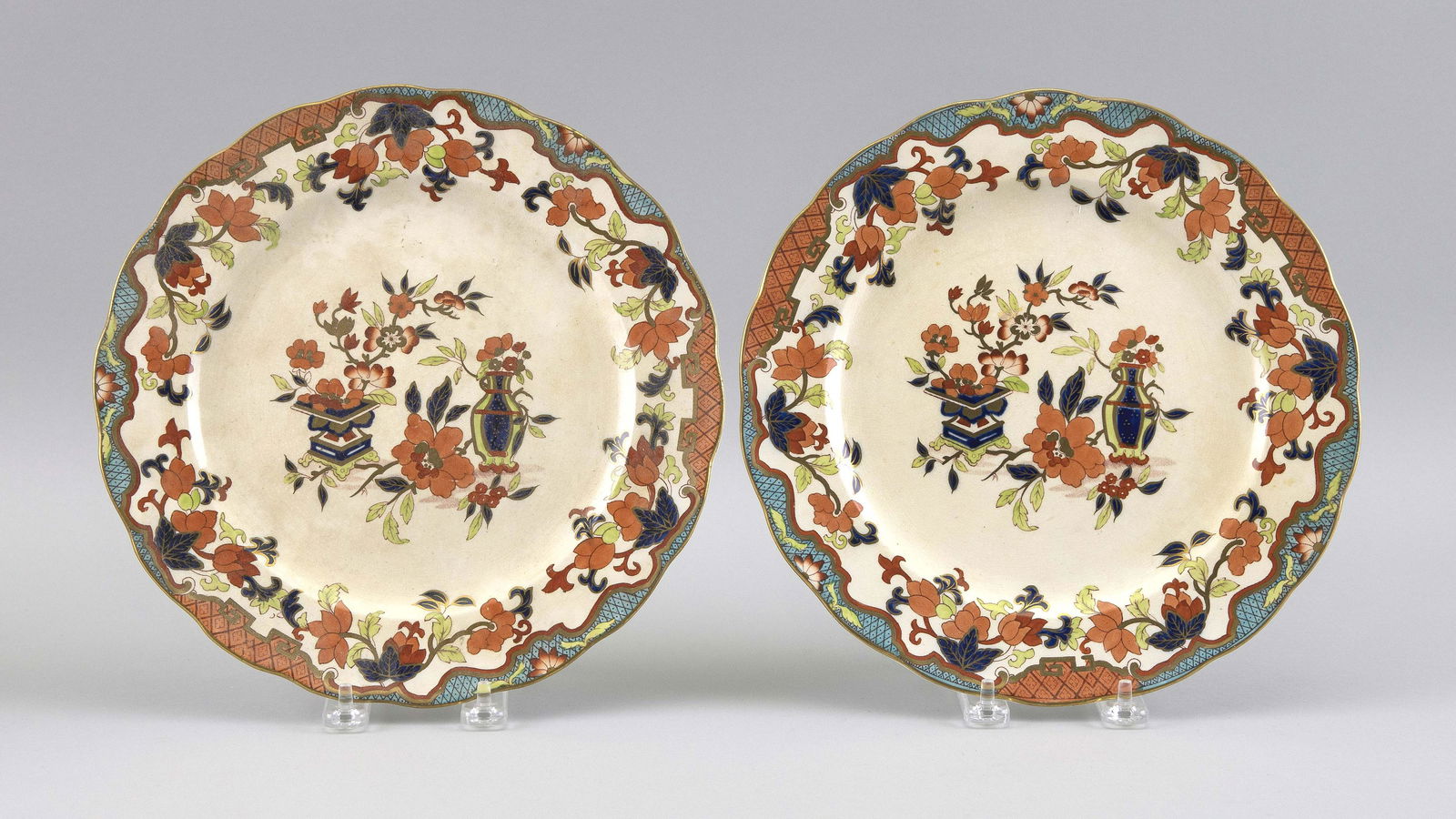 PAIR OF ENGLISH PORCELAIN PLATES  In an Imari pattern. (1 of 2)