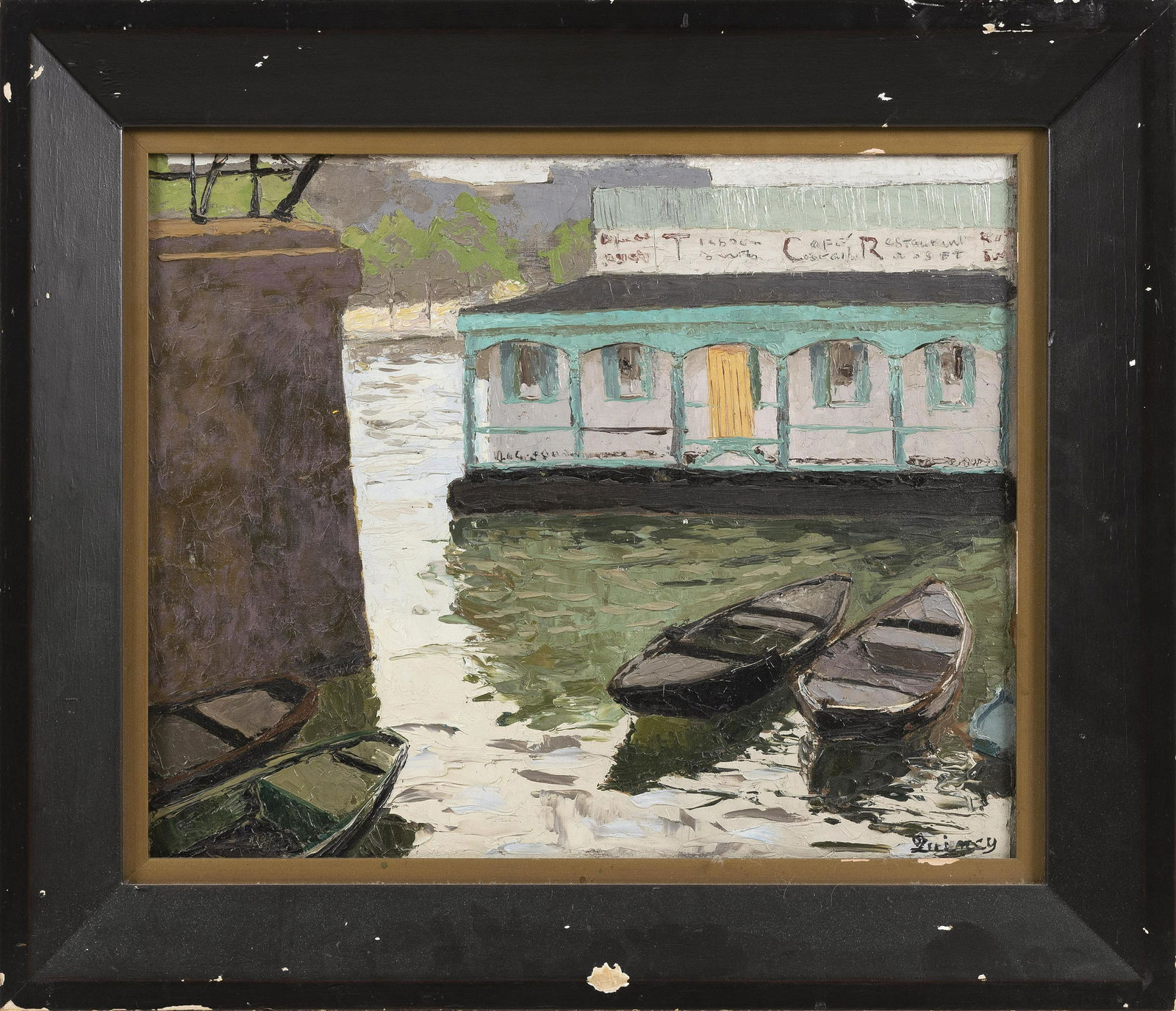 EDMUND QUINCY Massachusetts, 1903-1997 Dories in a: EDMUND QUINCYMassachusetts, 1903-1997Dories in a harbor. Signed lower right “Quincy”.Oil on board, 14.75” x 18”. Framed 20” x 24”. Oil on board, 14.75” x 18”. Framed 20” x 24”.