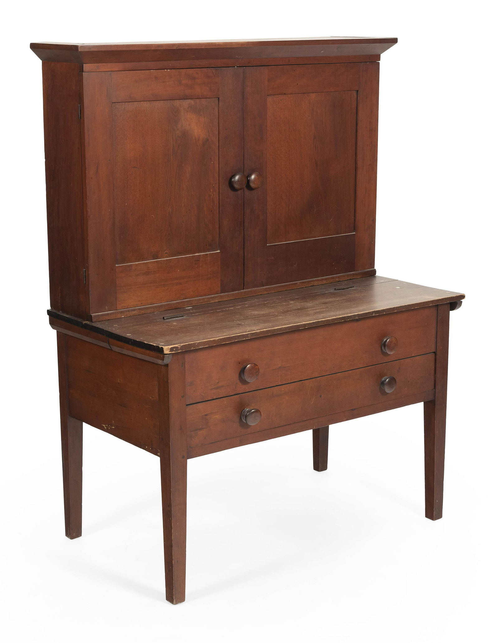 TWO-PART LINEN PRESS CUPBOARD   Kentucky/Ohio, 19th (1 of 2)