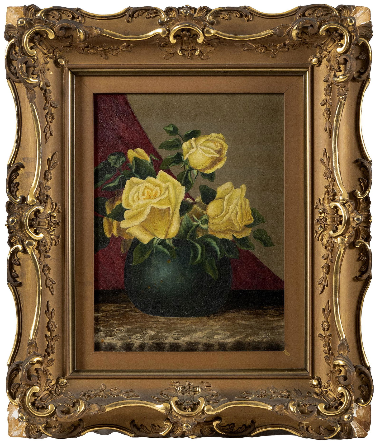 STILL LIFE OF YELLOW ROSES   Circa 1890  Untraced (1 of 2)