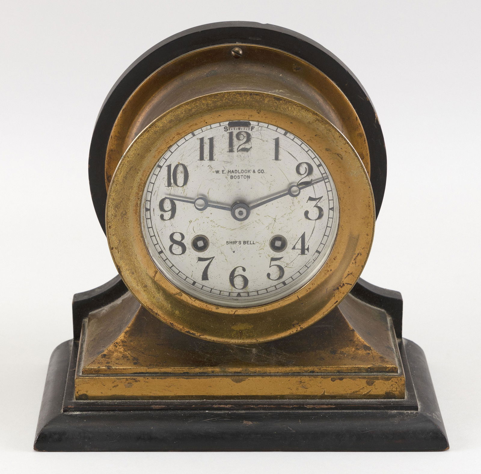 BRASS SHIP'S BELL CLOCK   20th Century  Face “W.F. (1 of 2)