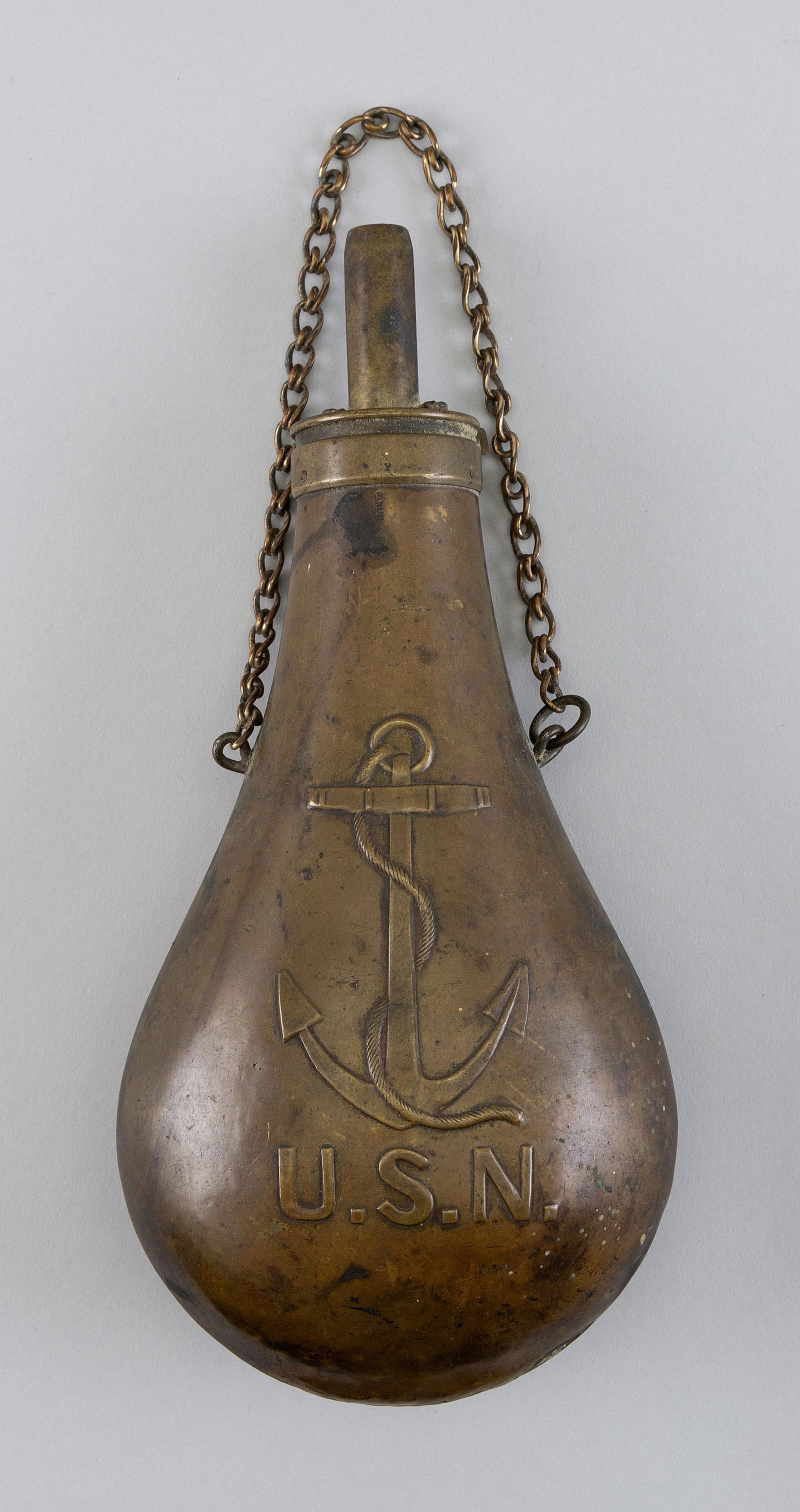 U.S. NAVY COPPER POWDER FLASK   19th Century  Front (1 of 3)
