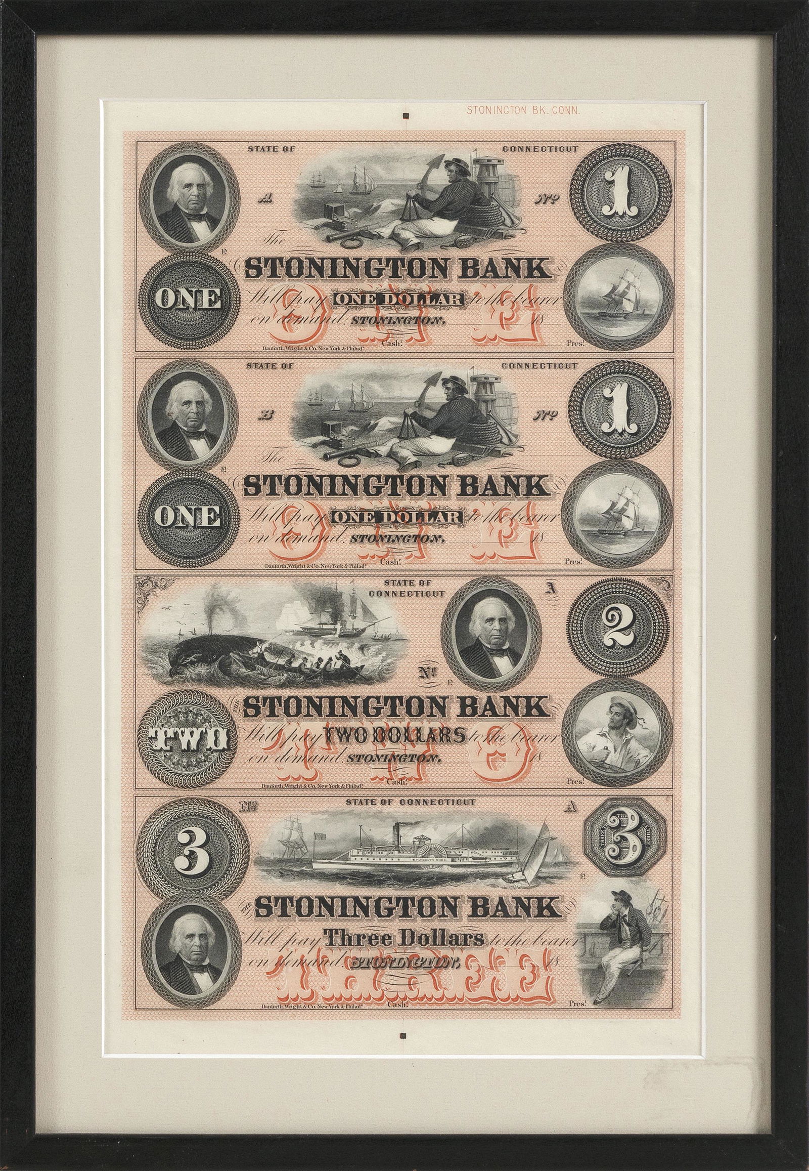 RARE UNCUT SHEET OF STONINGTON BANK DOLLAR BILLS (1 of 2)