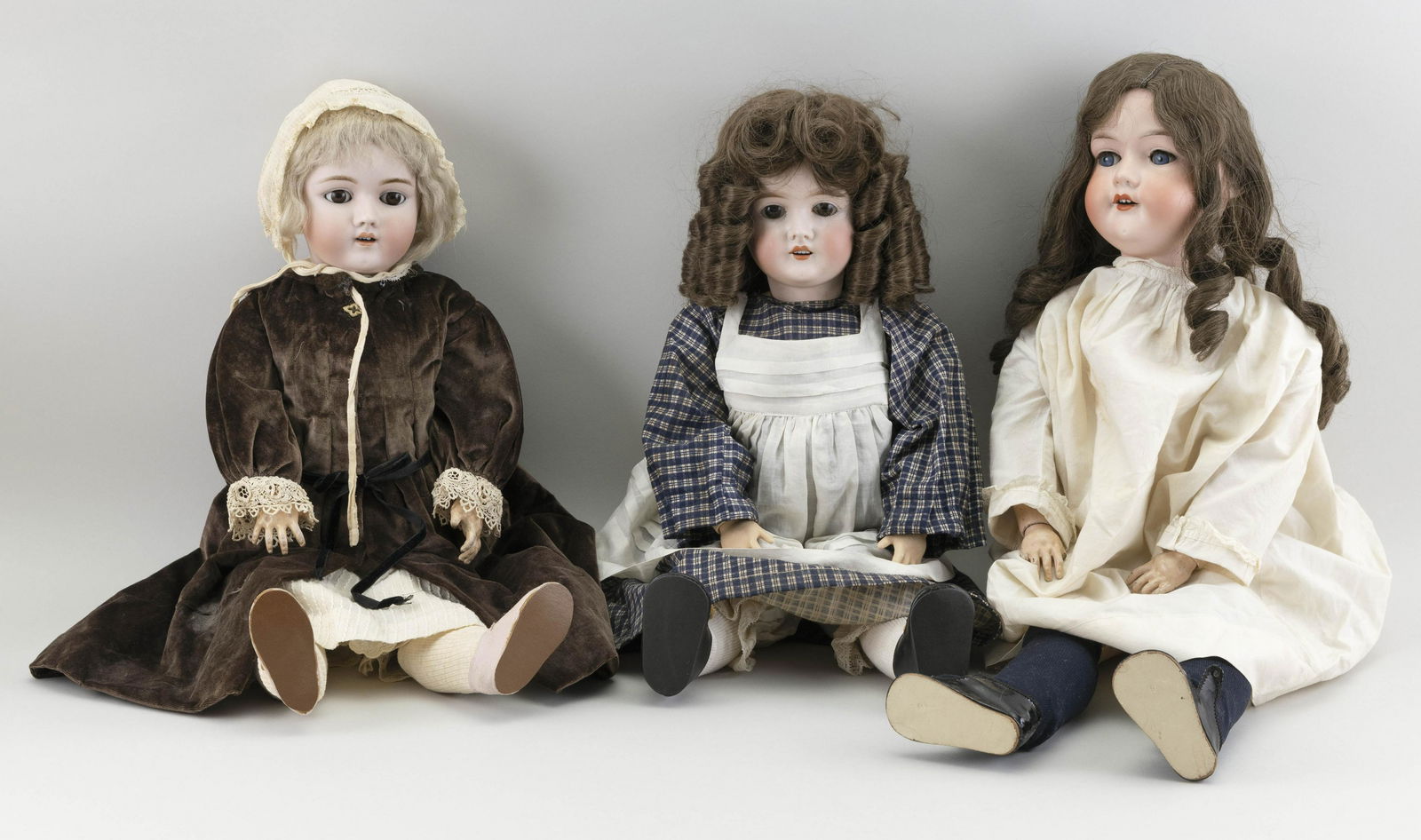 THREE GERMAN BISQUE-HEAD DOLLS (1 of 1)