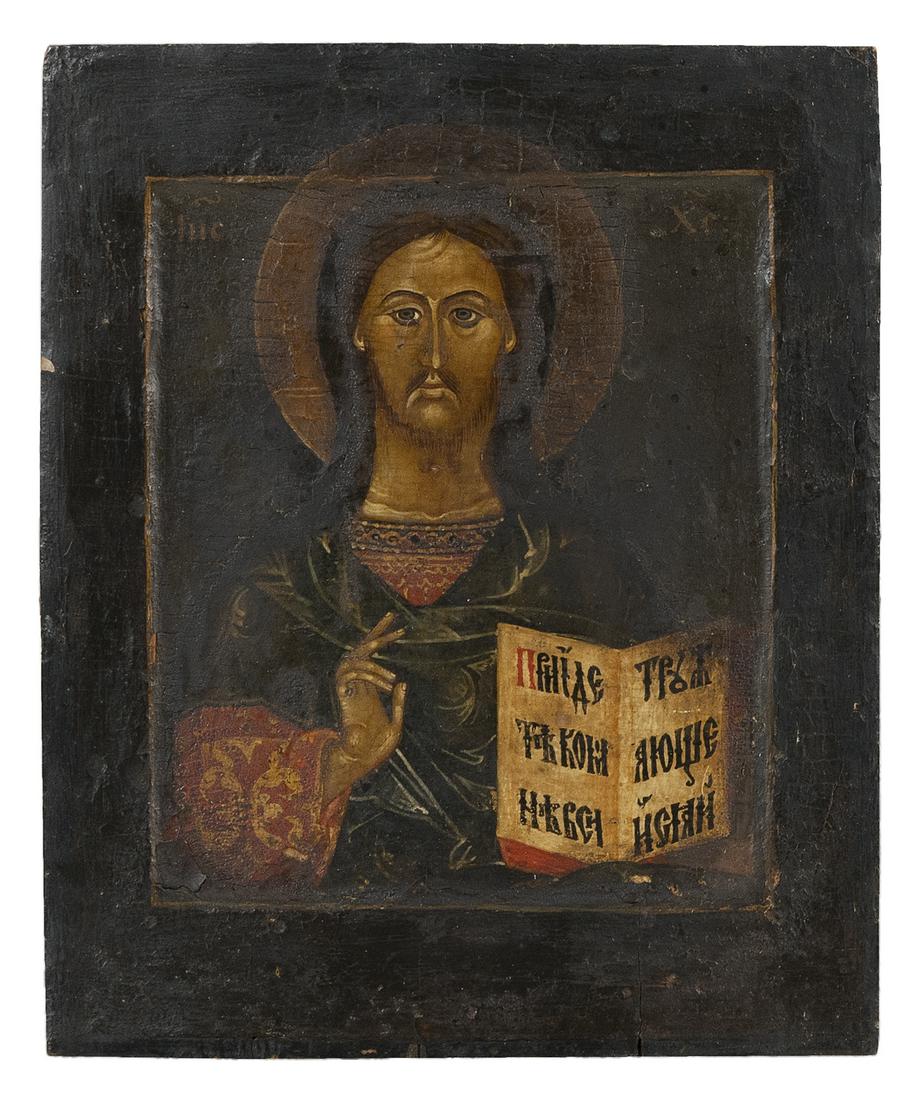 RUSSIAN ICON DEPICTING CHRIST PANTOCRATOR 19th Century (1 of 2)