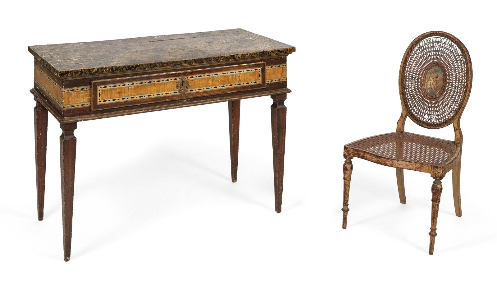 ITALIAN PAINT-DECORATED WRITING DESK AND CHAIR Late (1 of 1)