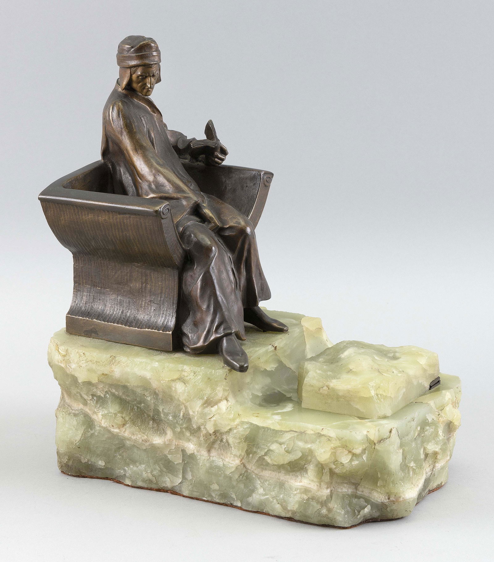 BRONZE AND ONYX FIGURAL DANTE INKWELL Italy, Early 20th (1 of 4)