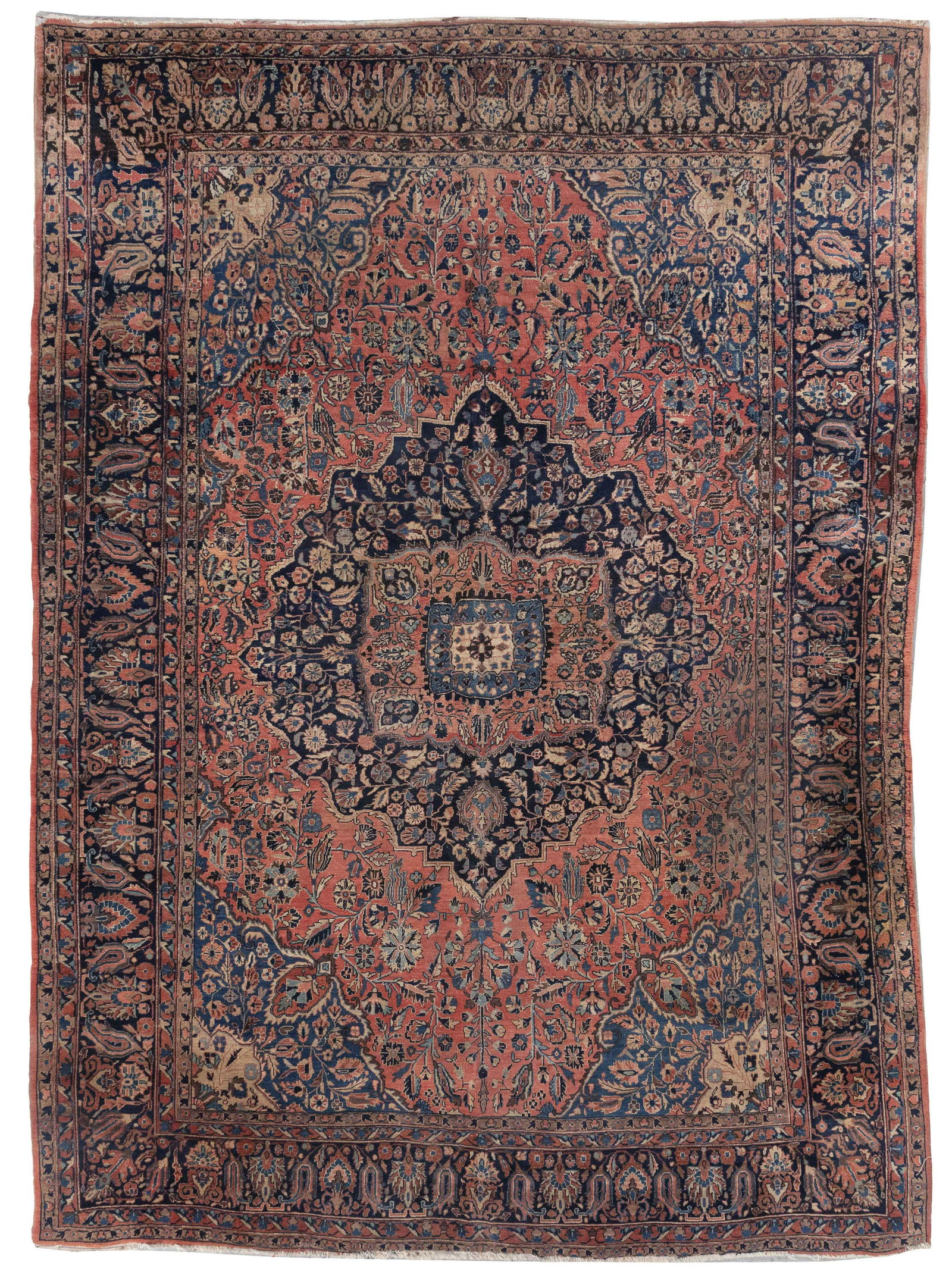 SAROUK RUG: 8'9" X 12'2" Circa 1940 Large red and navy (1 of 1)