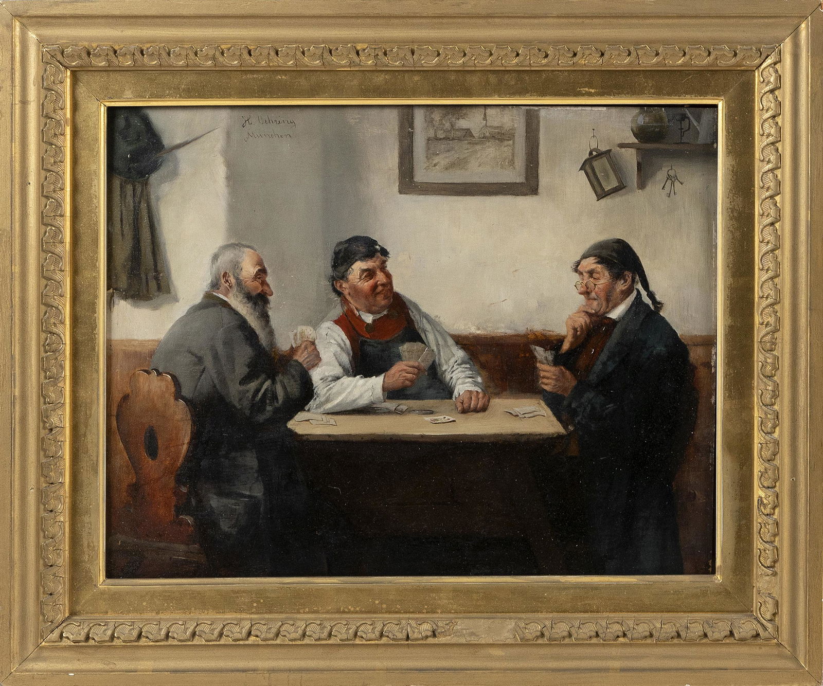 HEDWIG OEHRING Germany 1855- The card game. Signed (1 of 2)