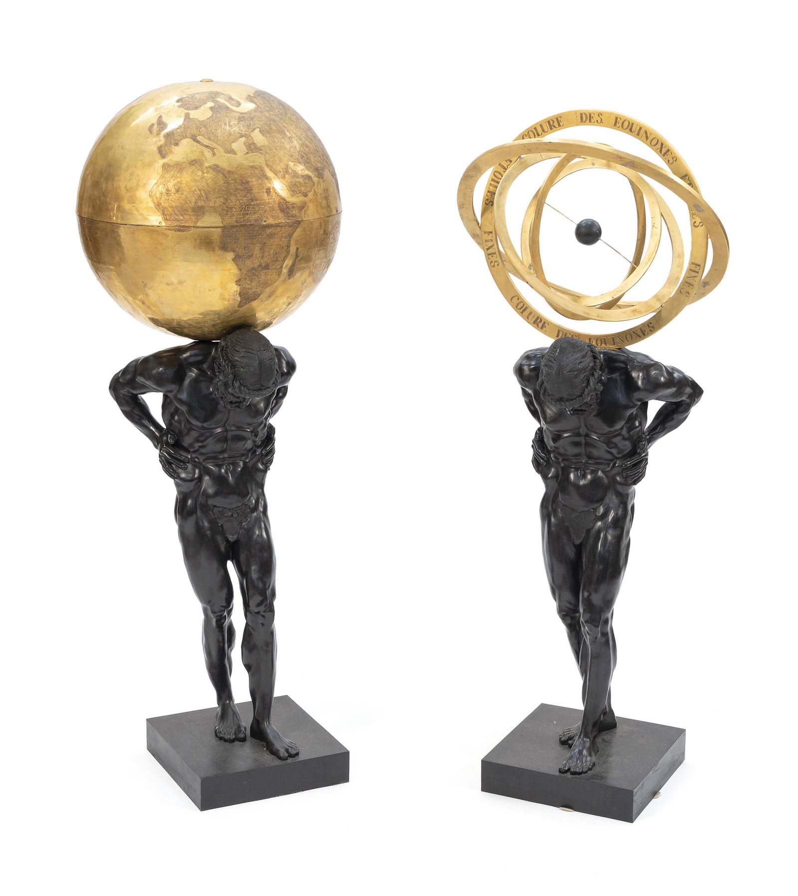 PAIR OF CAST BRONZE ATLAS FIGURES SUPPORTING THE EARTH (1 of 4)