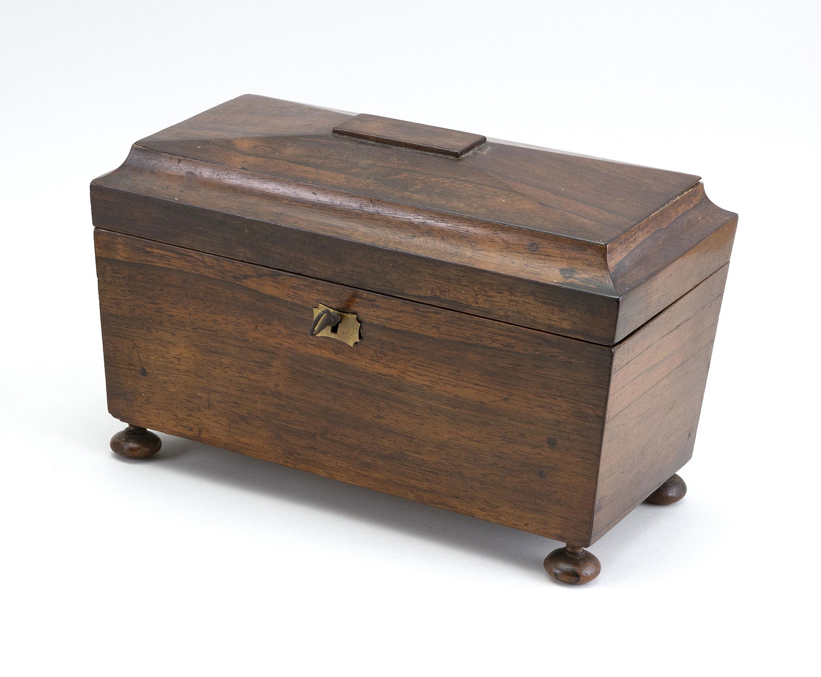 ENGLISH SARCOPHAGUS-FORM ROSEWOOD VENEER TEA CADDY (1 of 3)