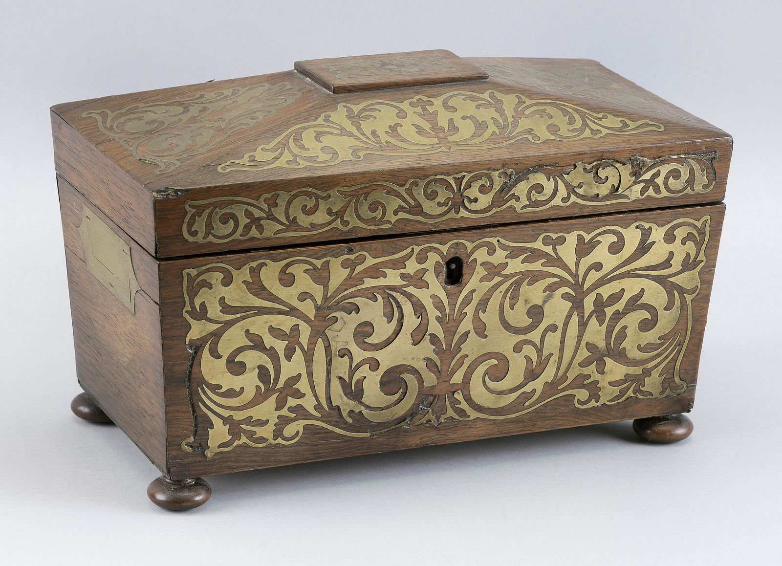 BRASS-INLAID ROSEWOOD TEA CADDY 19th Century (1 of 3)