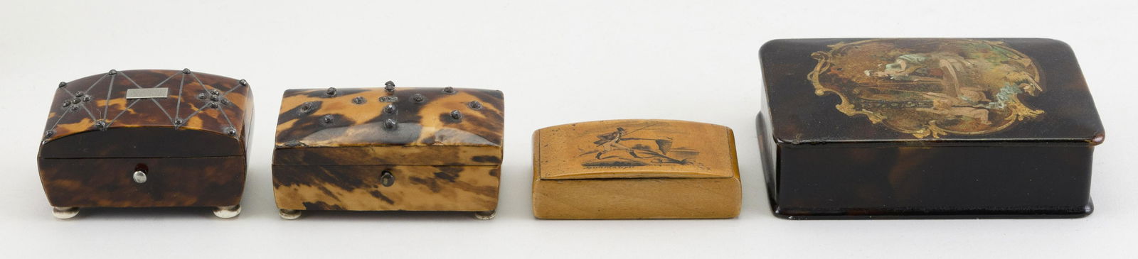 FOUR ANTIQUE BOXES 1-2) Two shell, the covers inset (1 of 2)