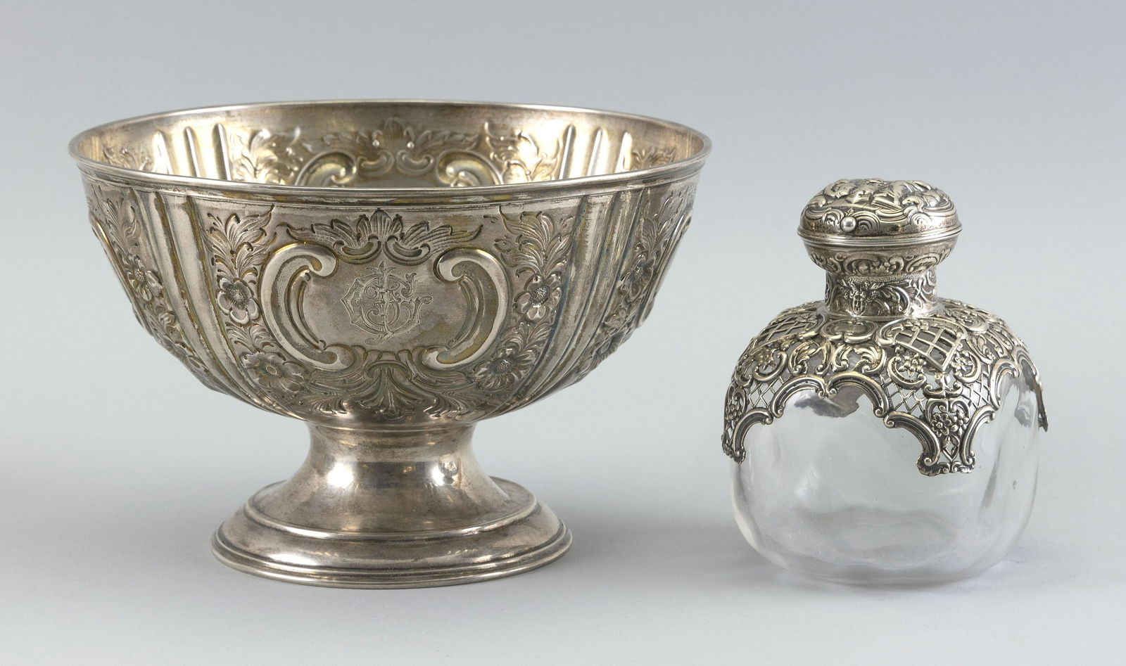 TWO PIECES OF ENGLISH STERLING SILVER 1) Footed center (1 of 3)