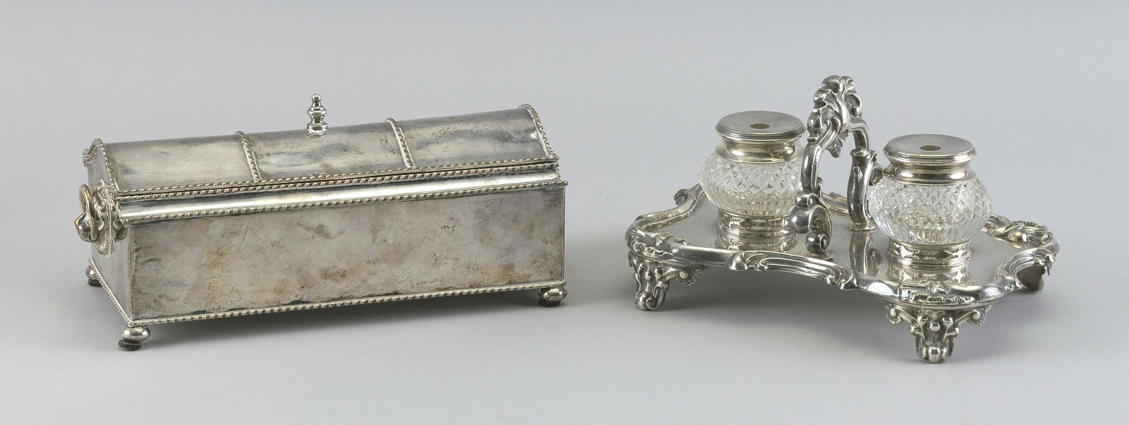 TWO ENGLISH SILVER PLATED STANDISHES Late 19th/Early (1 of 3)