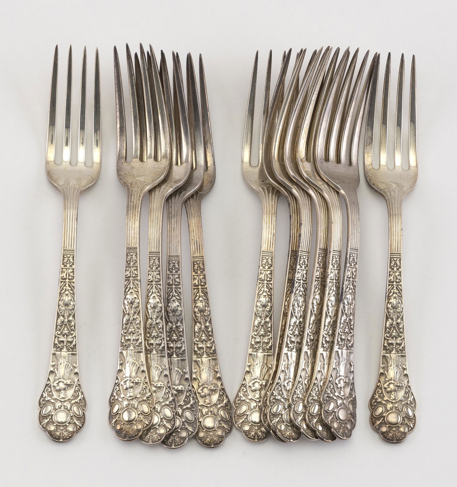 TWELVE GORHAM “MEDICI” STERLING SILVER FORKS (1 of 1)