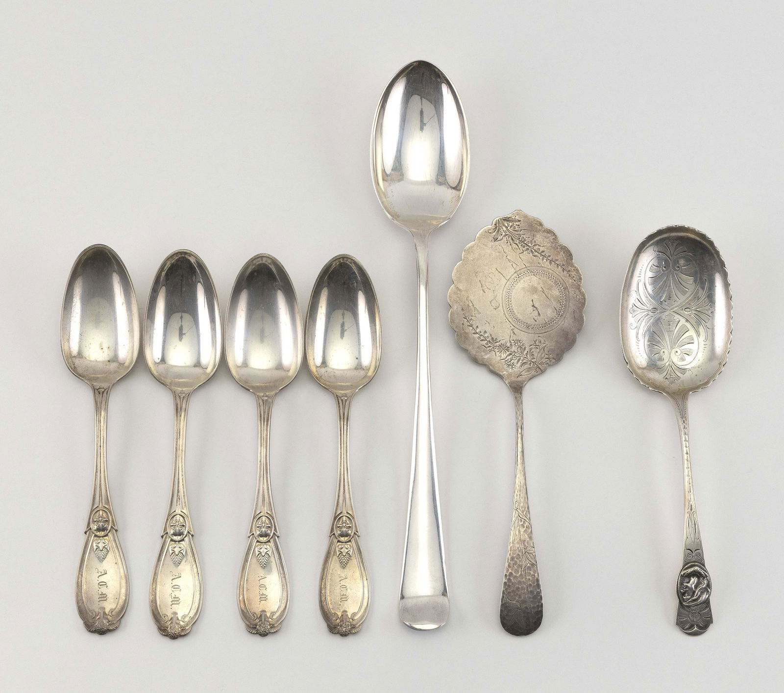 SIX AMERICAN SILVER SPOONS Together with a silver (1 of 1)