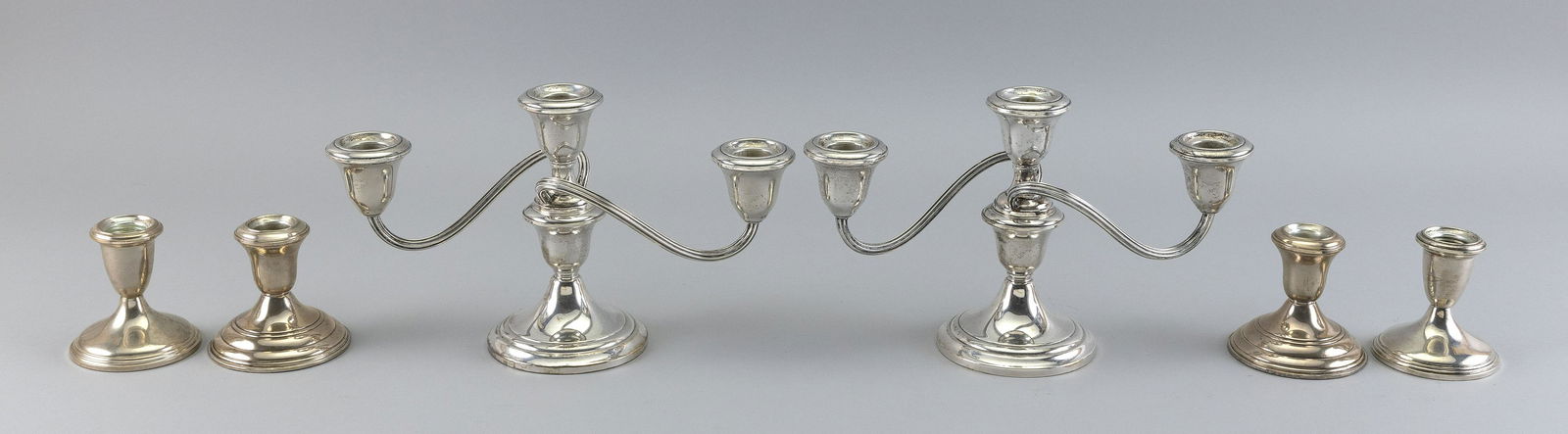 PAIR OF WEIGHTED STERLING SILVER CONVERTIBLE CANDELABRA (1 of 2)