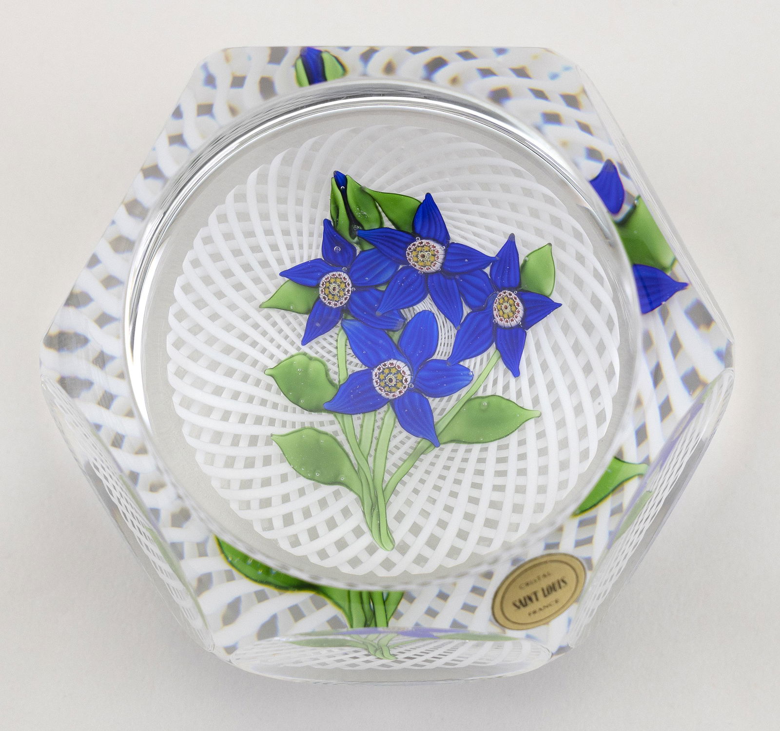 SAINT LOUIS FLOWER PAPERWEIGHT France, 1977 Four royal (1 of 2)