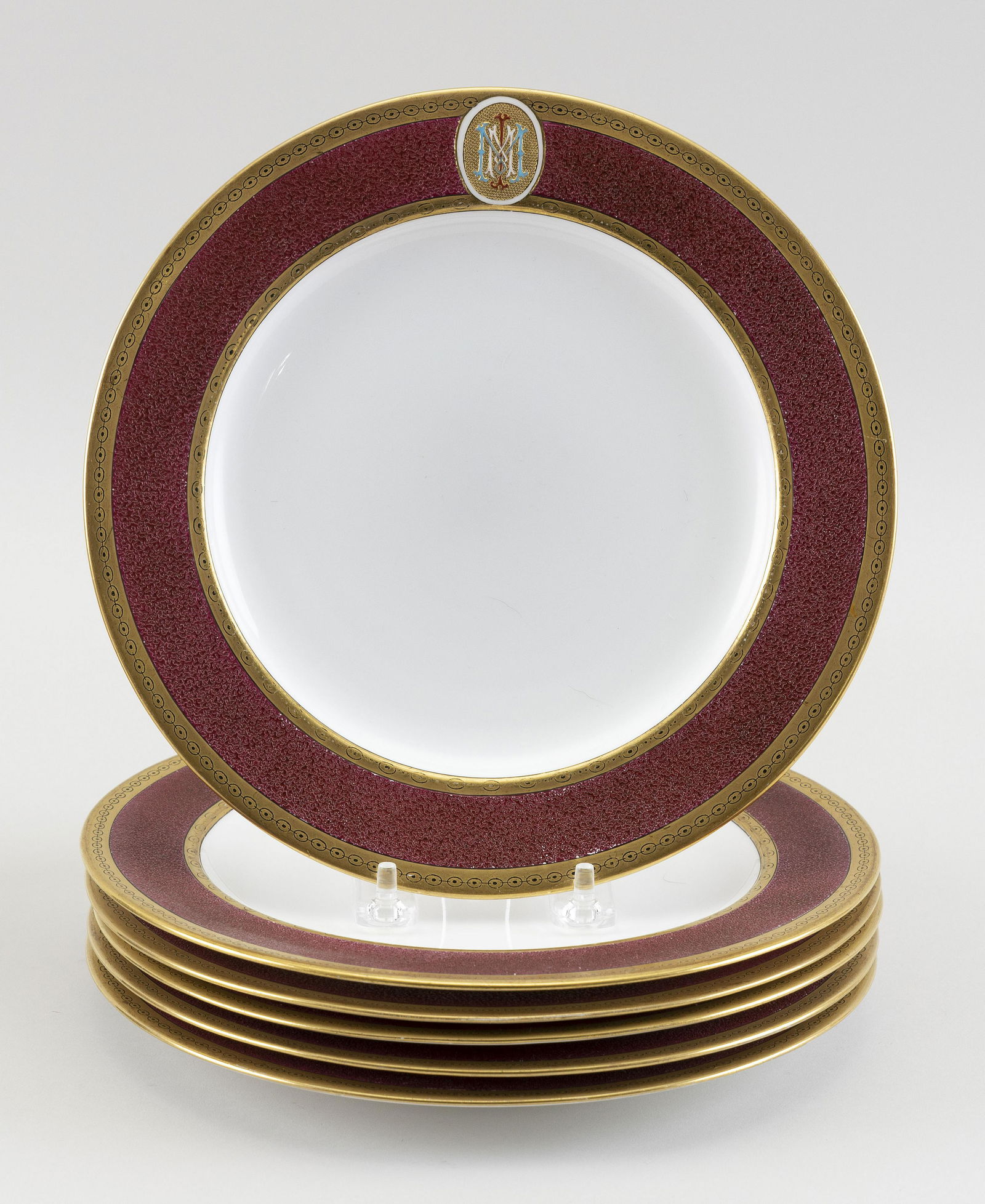 SIX MINTON DESSERT PLATES 1890-1910 Red and gilt (1 of 2)