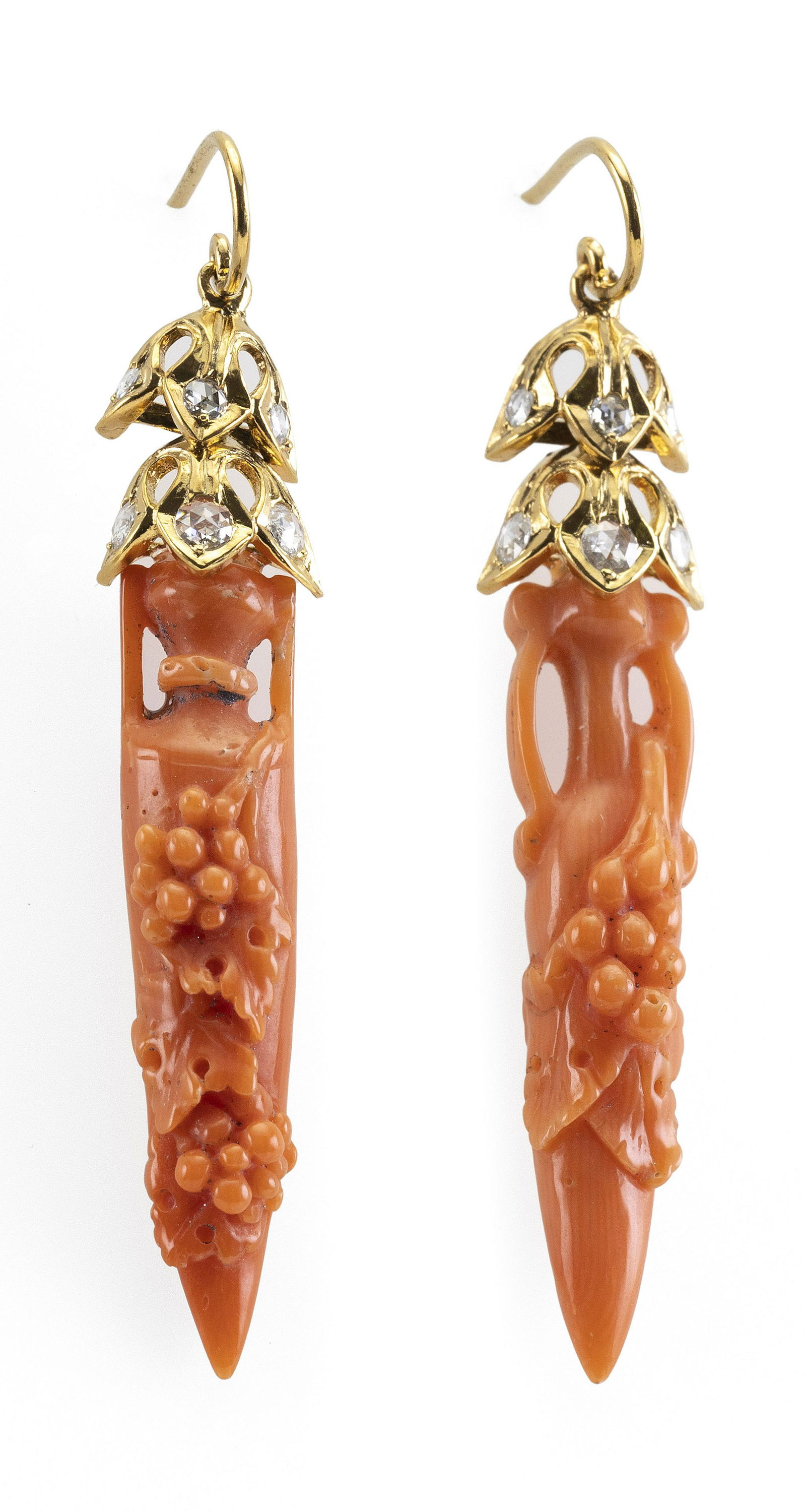PAIR OF GOLD, CORAL AND DIAMOND EARRINGS 19th Century (1 of 1)