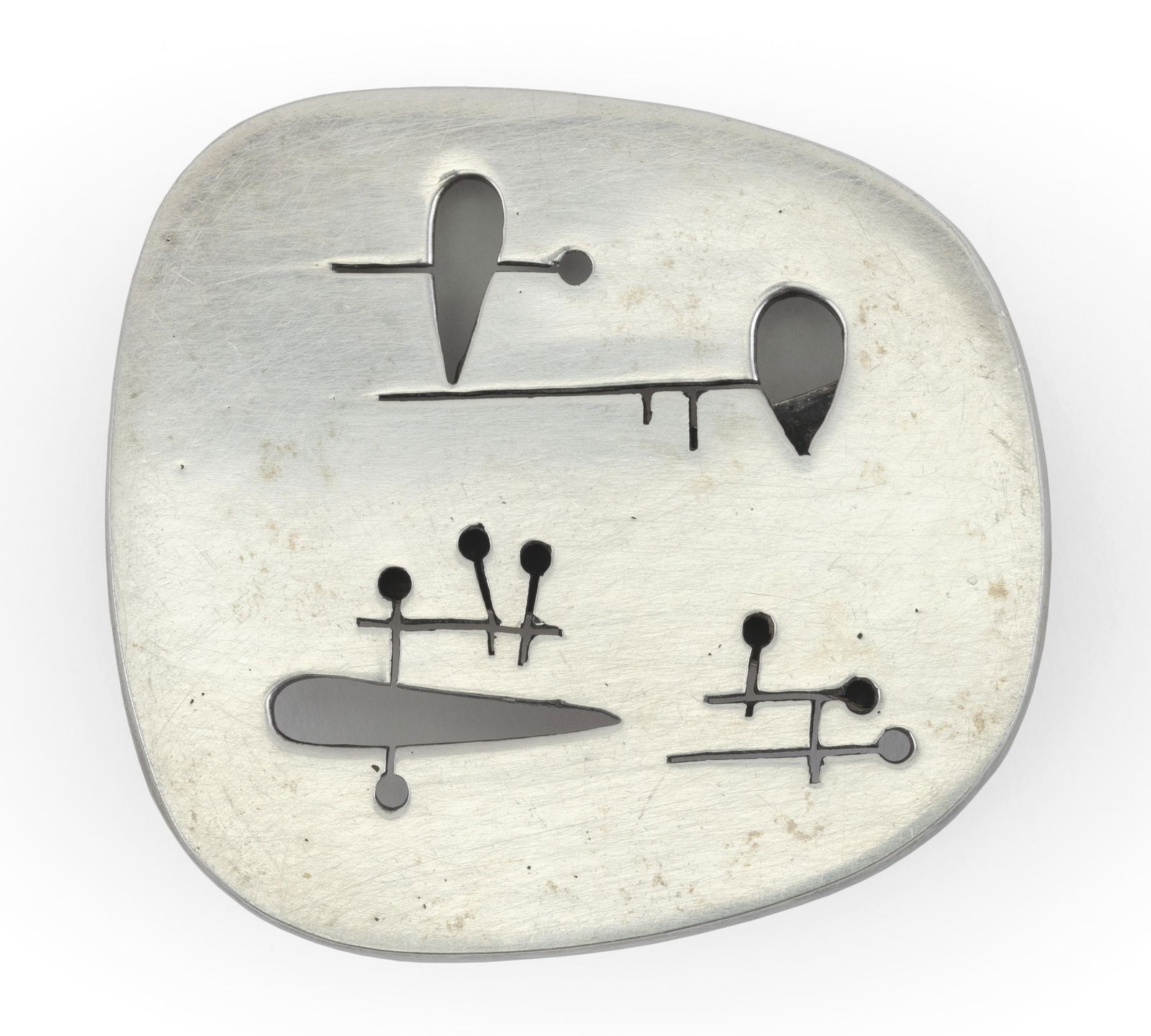 ED WIENER MODERNIST STERLING SILVER BROOCH Pierced (1 of 2)