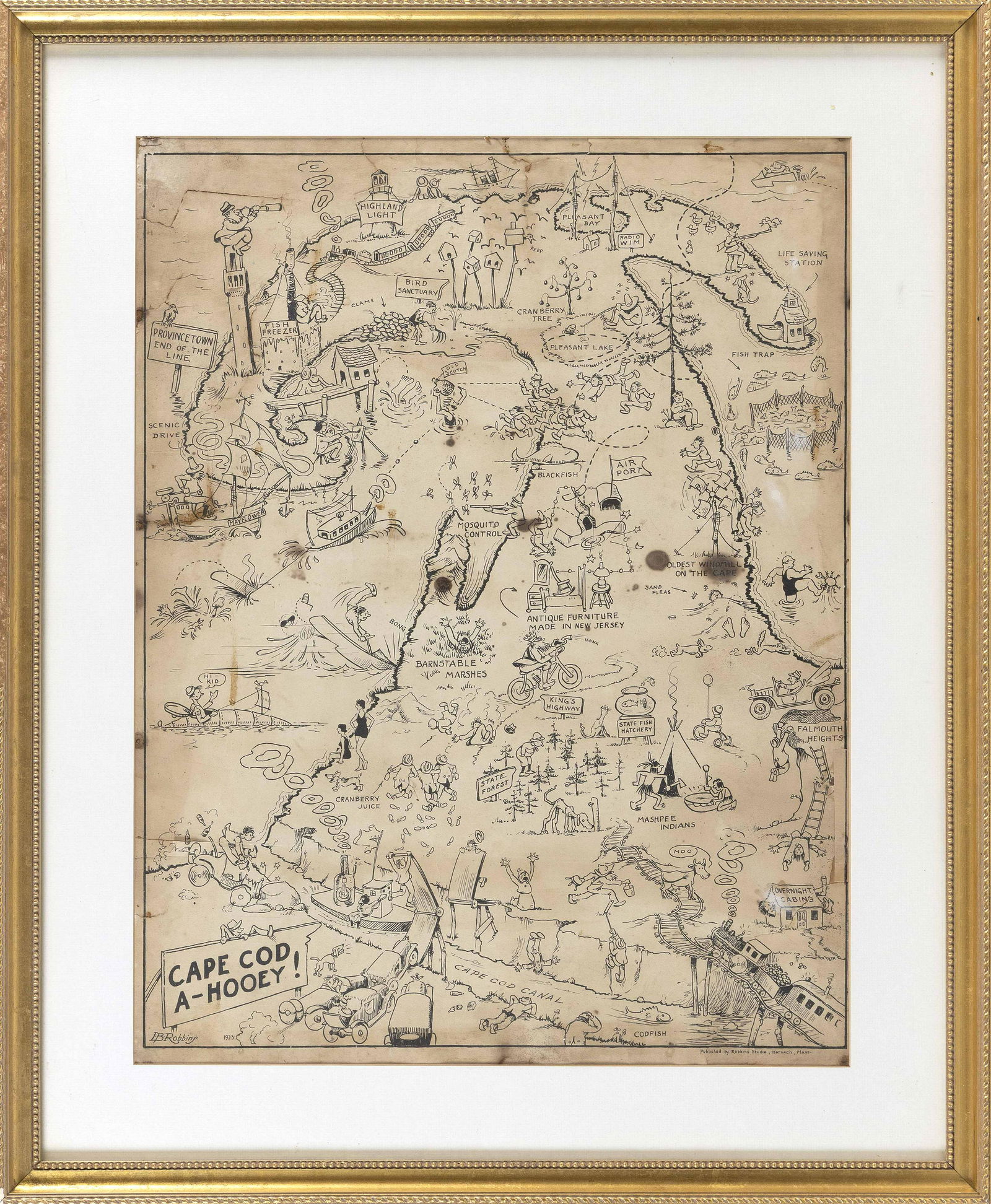 VINTAGE CAPE COD MAP 1933 25" x 19.5" sight. Framed (1 of 2)