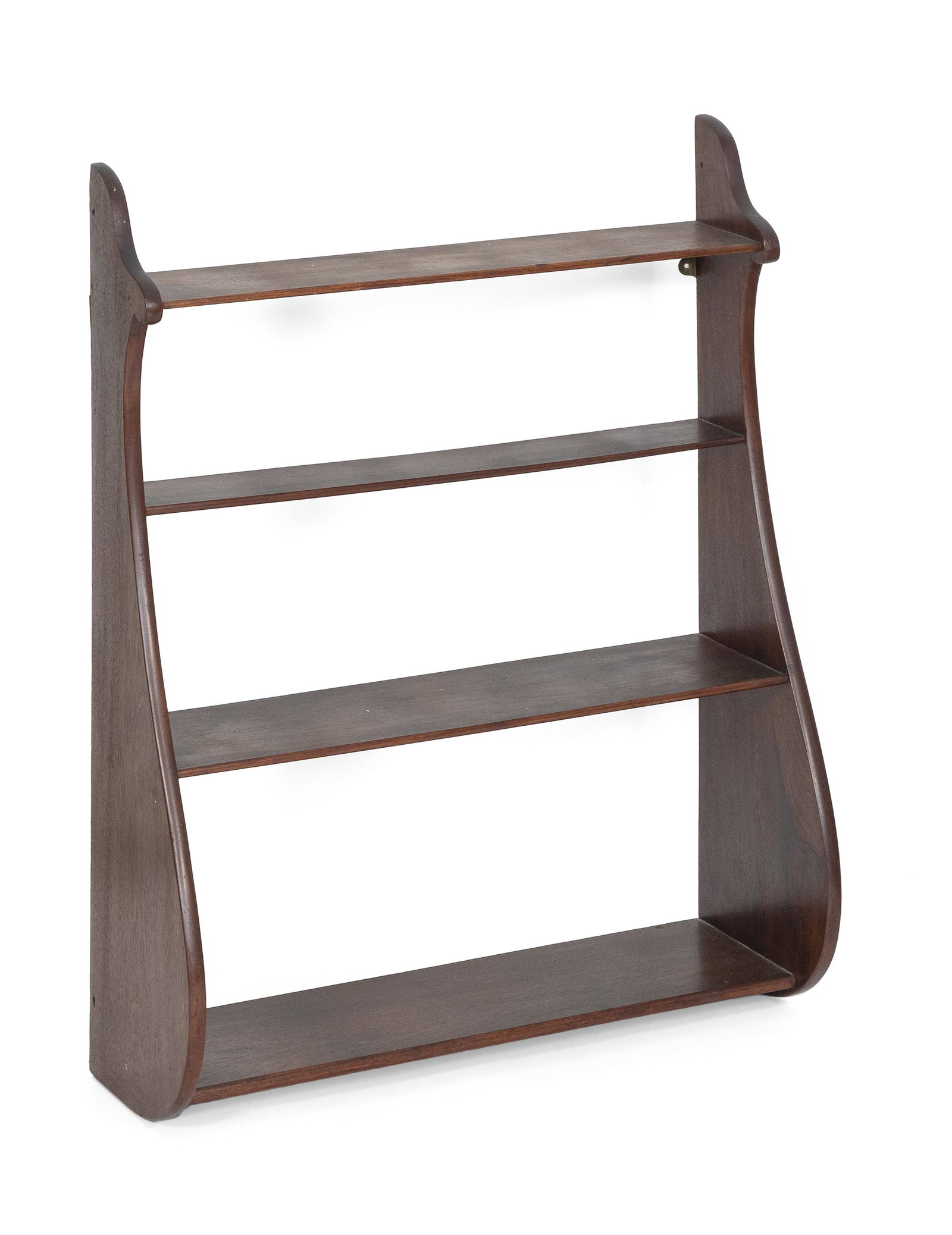 MAHOGANY WHALE-SIDE SHELF Early 20th Century Height: MAHOGANY WHALE-SIDE SHELF Early 20th Century Height 38”. Width 28”. Depth 10”.