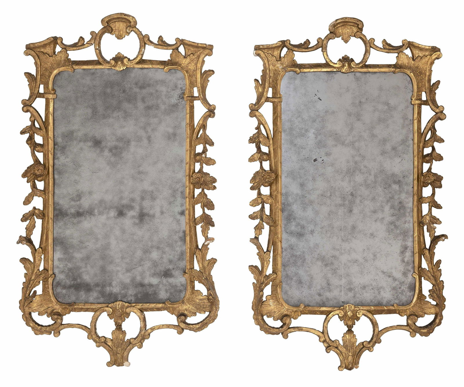 PAIR OF CONTINENTAL ROCOCO GILT FRAME MIRRORS 19th (1 of 3)
