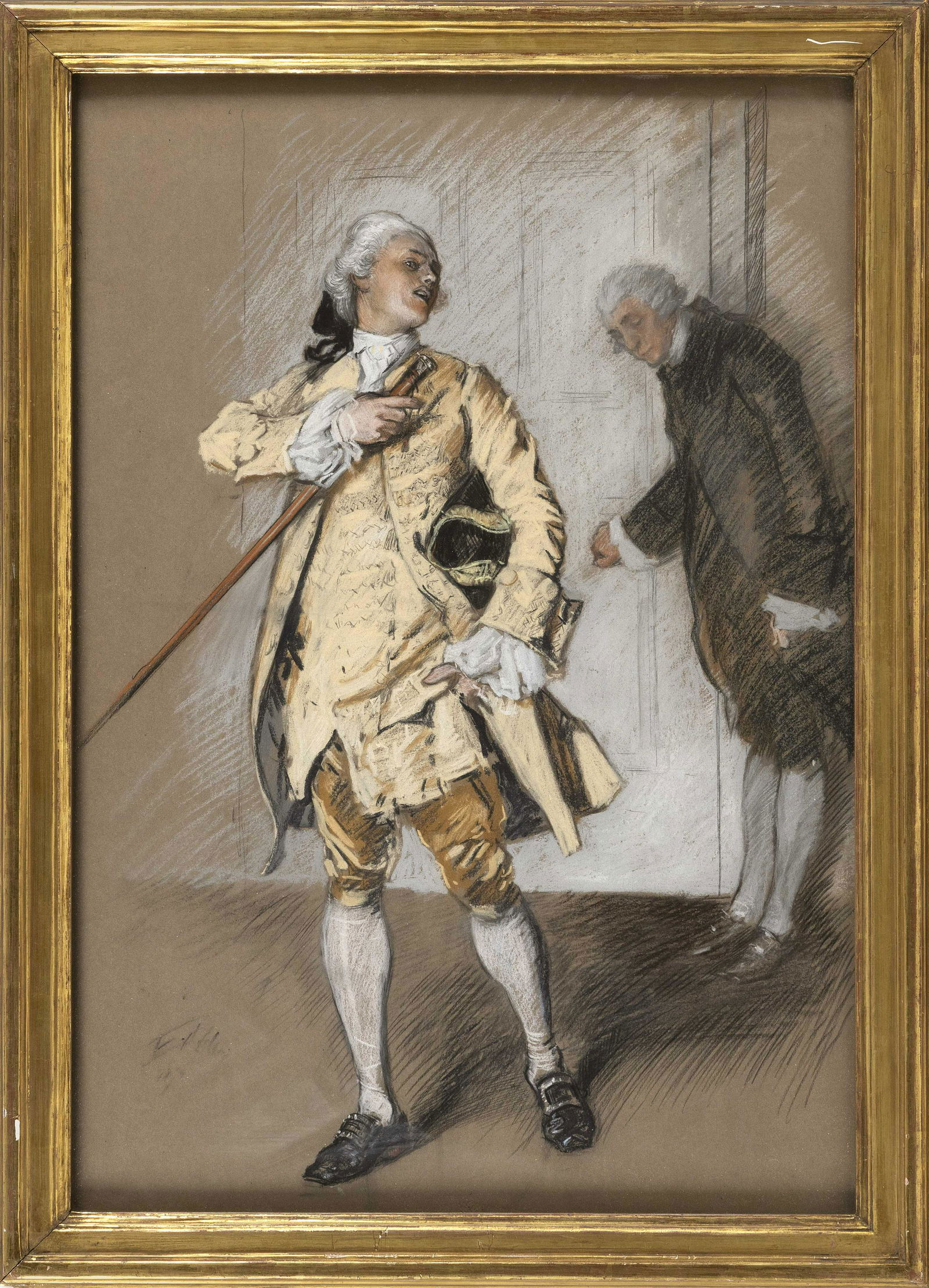 EDWIN AUSTIN ABBEY (Pennsylvania/New York/England,: EDWIN AUSTIN ABBEYPennsylvania/New York/England, 1852-1911"Mr. Lofty and Dubardieu". Scene from Oliver Goldsmith's "Good-Natur'd Man".Pastel on paper, 24" x 16.25" sight.