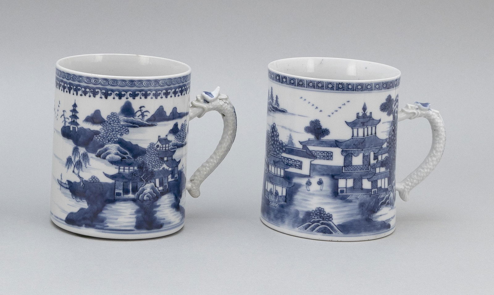TWO SIMILAR CHINESE EXPORT BLUE AND WHITE NANKING (1 of 3)