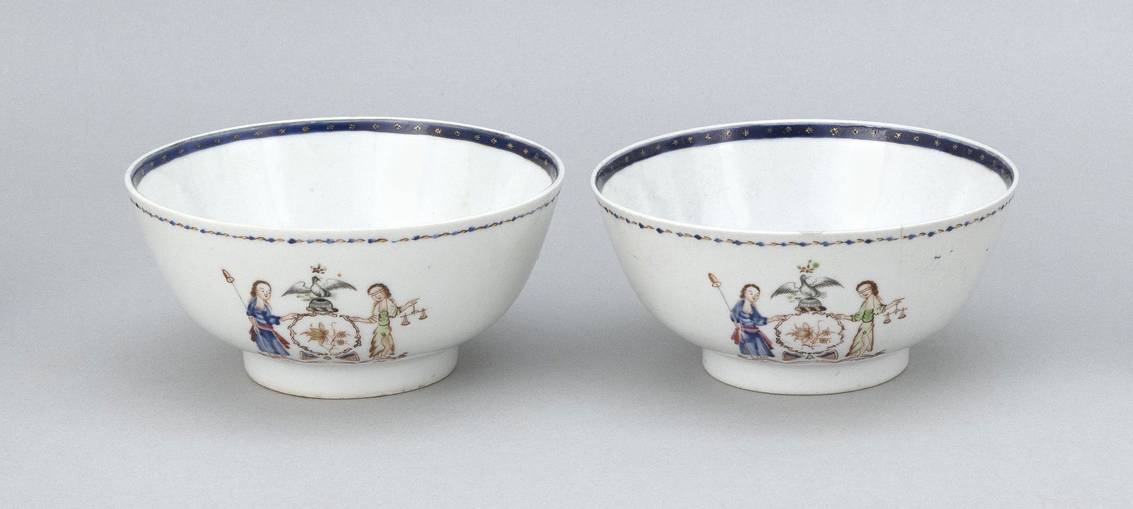 TWO RARE CHINESE EXPORT PORCELAIN BOWLS WITH ARMS OF (1 of 3)