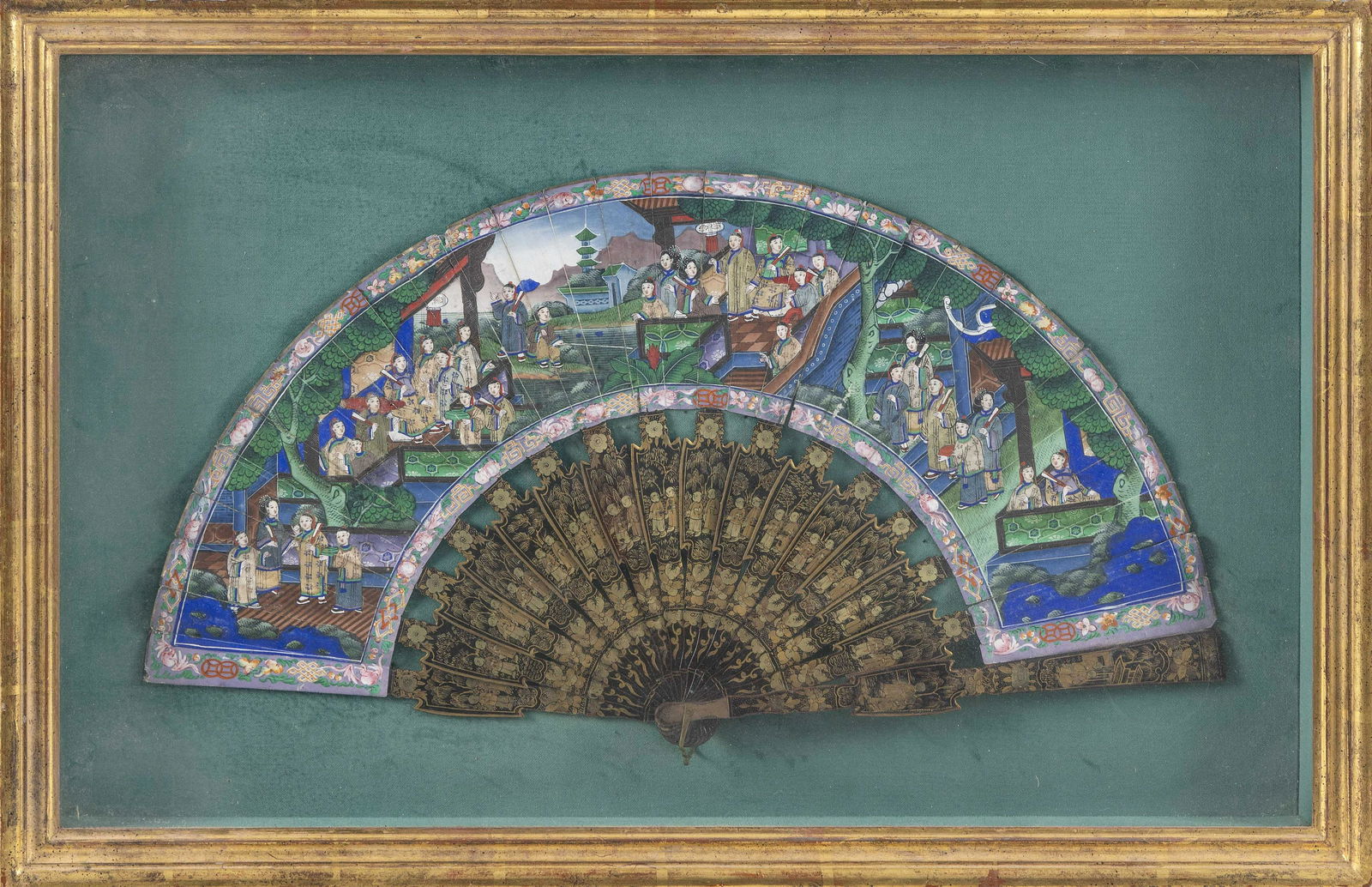 CHINESE EXPORT FAN AND CASE Circa 1850 Fan length 21”. (1 of 3)