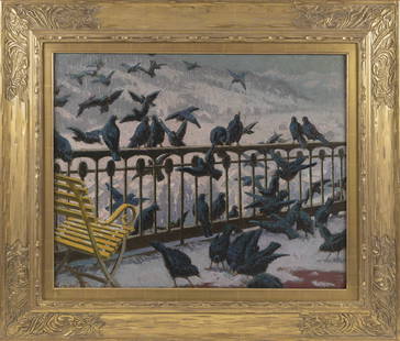 WILLIAM SAMUEL HORTON (New York/Michigan/France,: WILLIAM SAMUEL HORTONNew York/Michigan/France, 1865-1936"Ravens on the Balcony". Signed lower left "W.S. Horton". Titled on gallery label verso.Oil on canvas, 25" x 30.5"