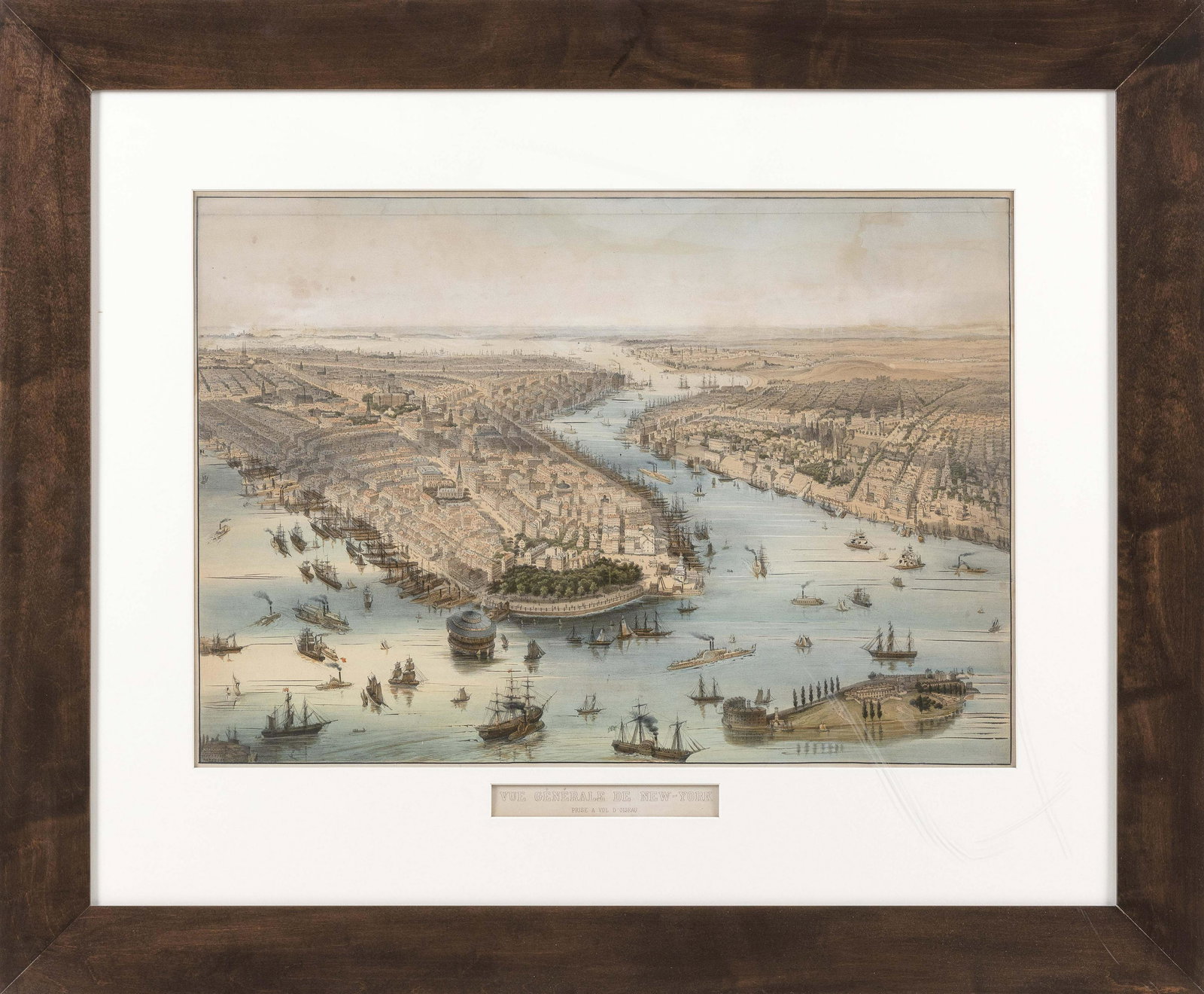 HAND-COLORED LITHOGRAPH "VUE GÉNÉRALE DE NEW-YORK PRISE (1 of 2)